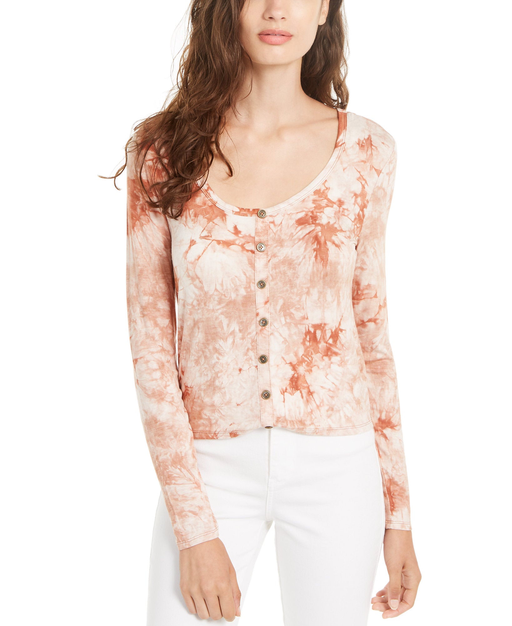 Self Esteem Women Long Sleeve Tie Dye Top Brown