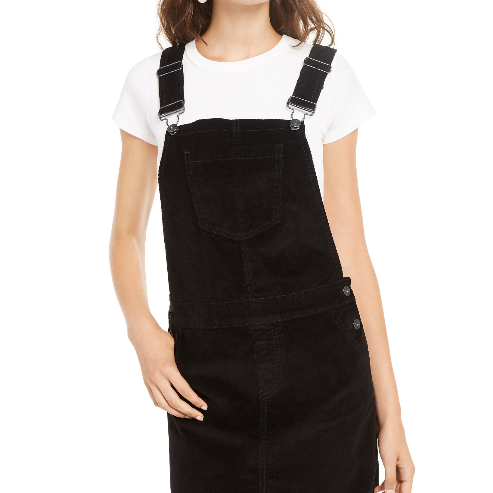 Vanilla Star Women Corduroy Overalls Dress Black