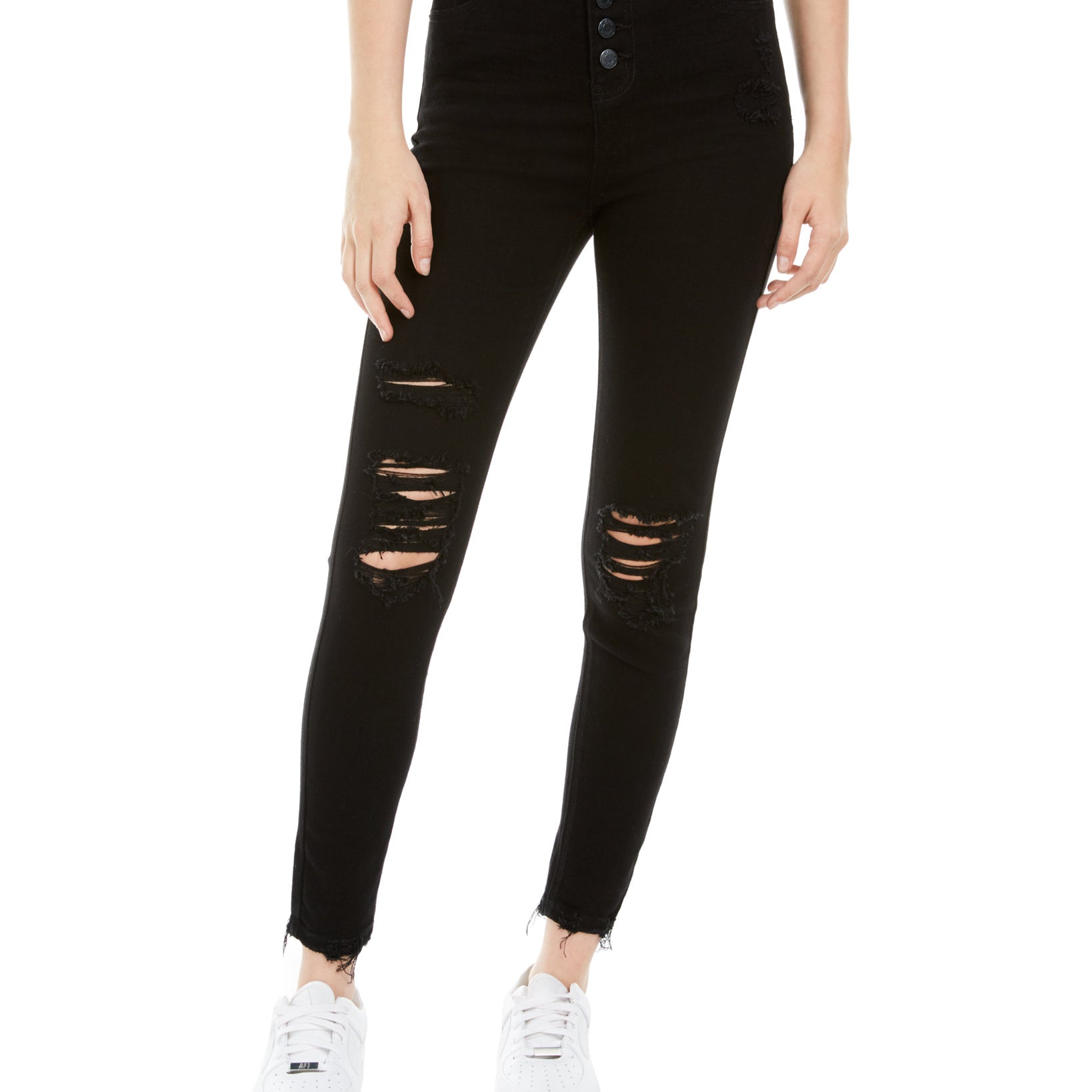 Vanilla Star Juniors Ripped Button Fly Jeans Black