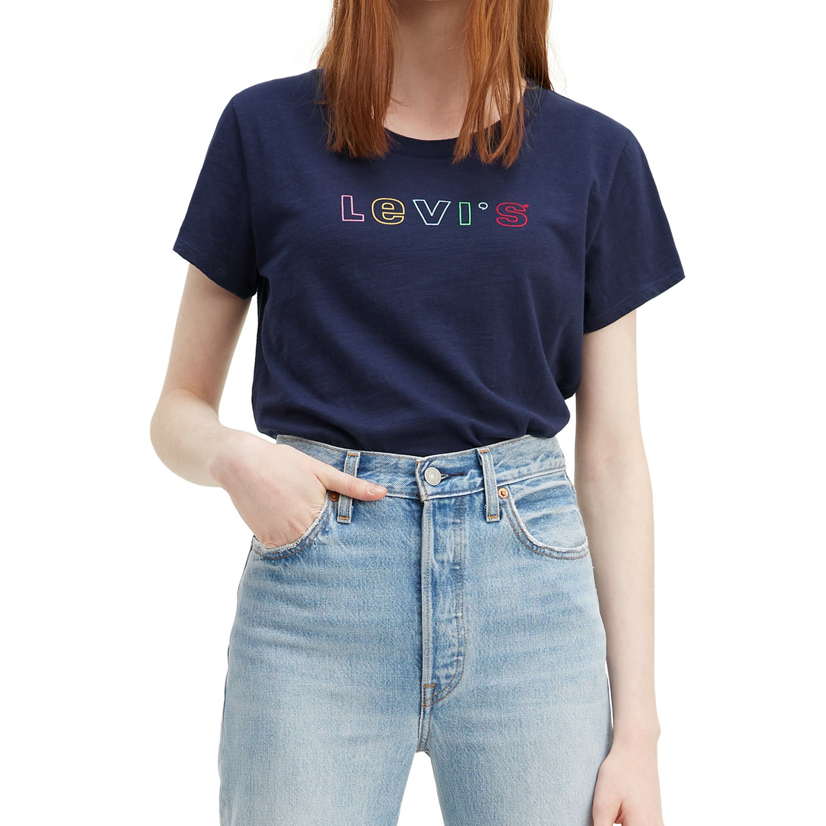 Levis Women Cotton Rainbow Logo Graphic T Shirt Rainbow Sea Captain Blue