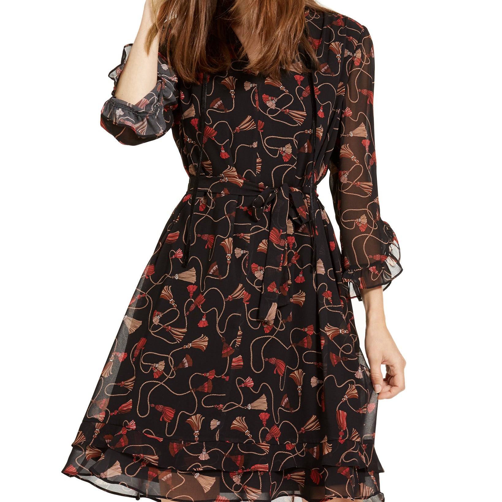 Marella Women Orda Printed Fit & Flare Dress Black
