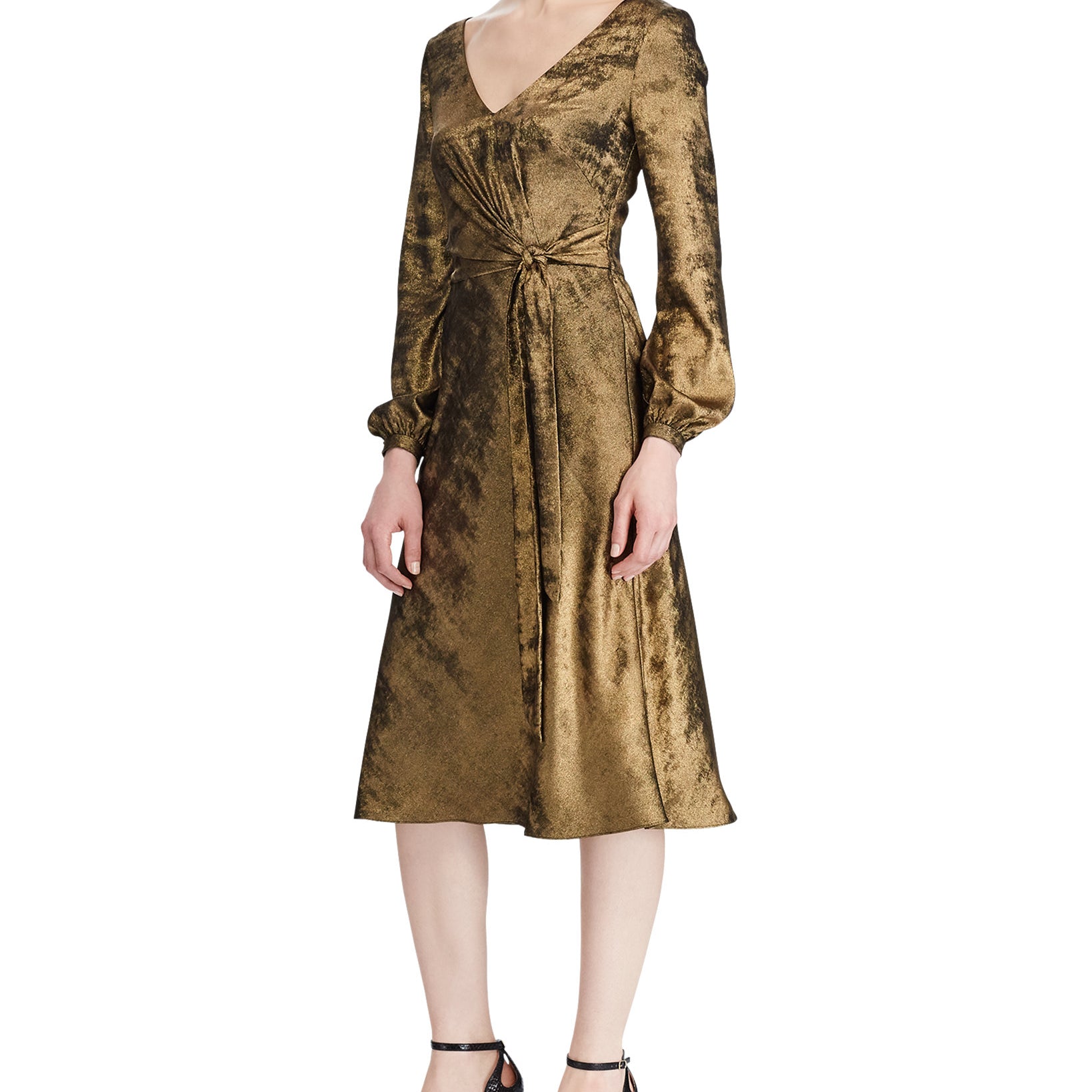 Lauren Ralph Lauren Women Faux Wrap Sateen Dress Gold