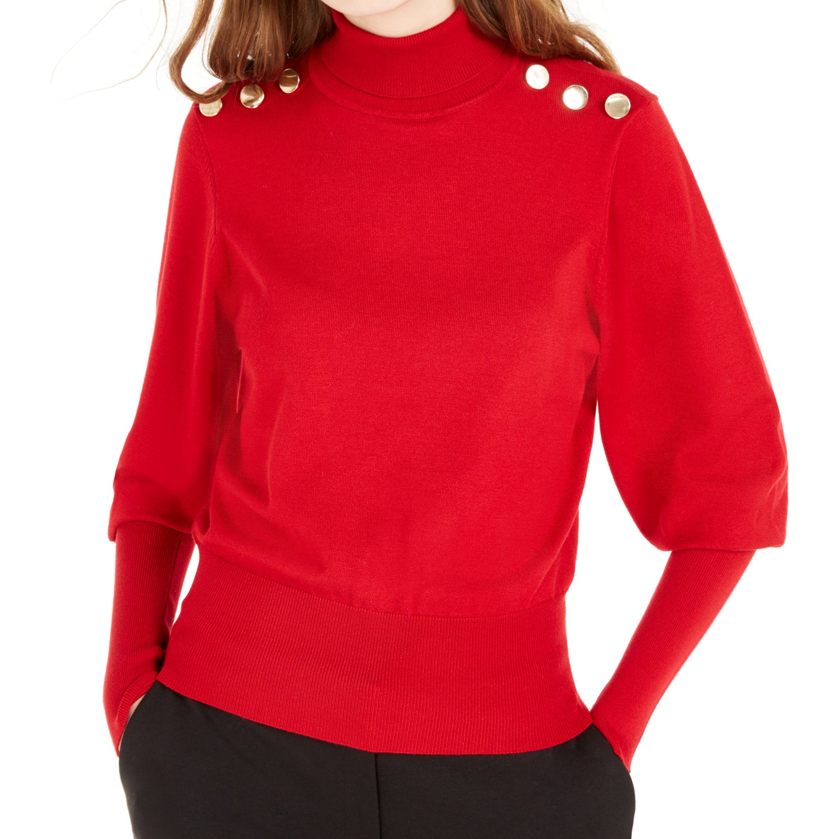 BCX Women Buttoned Turtleneck Sweater Red