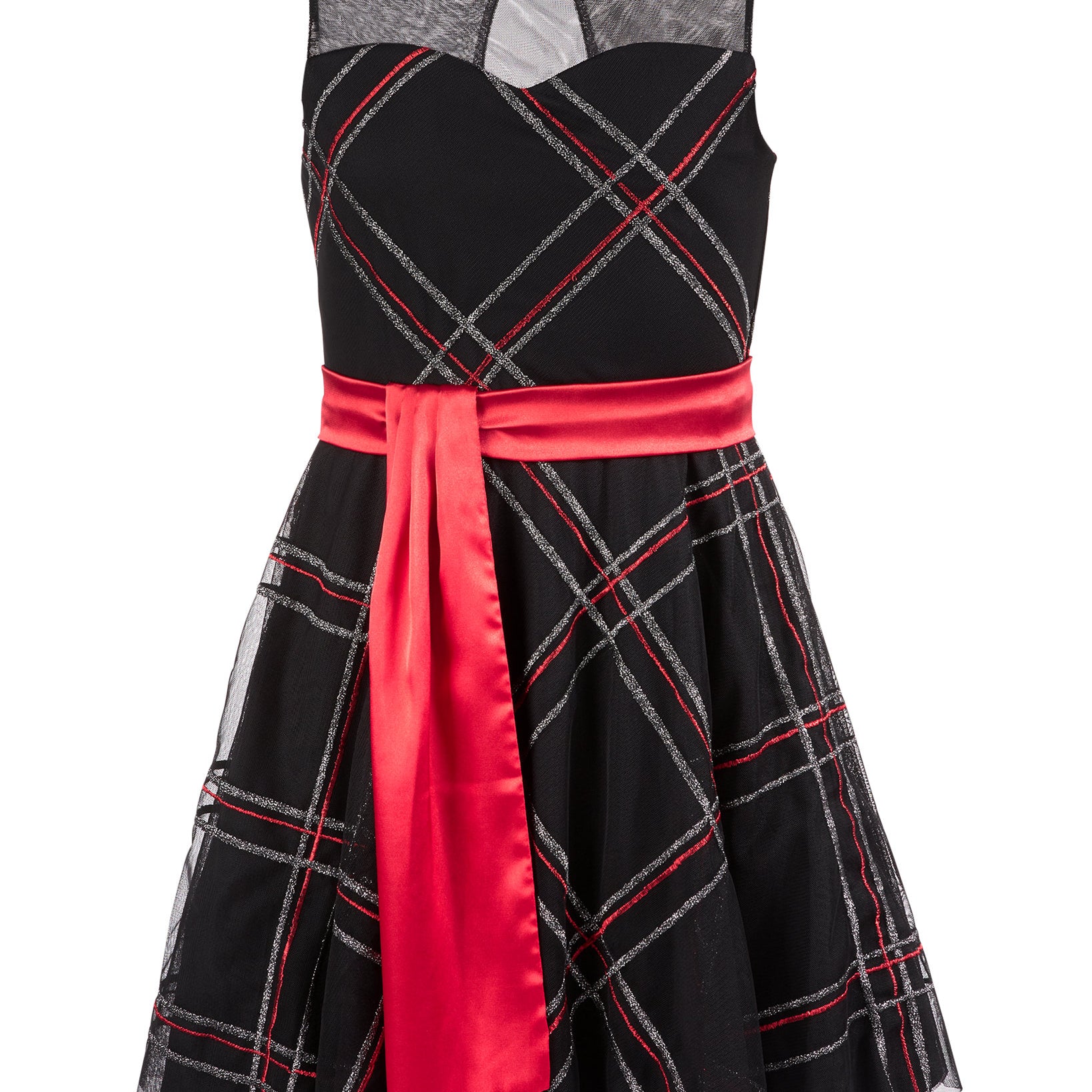 Sequin Hearts Girls Glitter Plaid Dress Black
