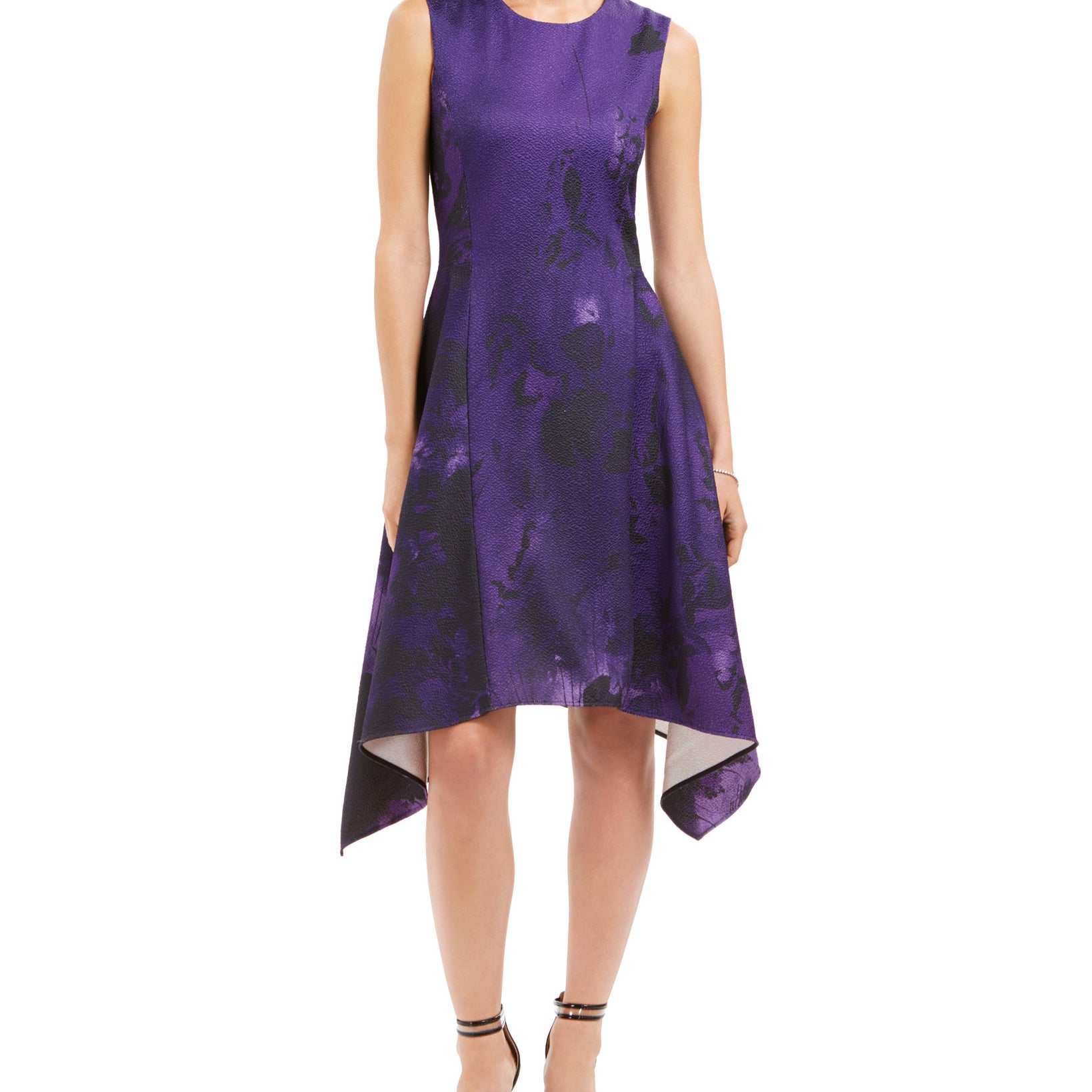 Natori Women Abstract Floral Jacquard A Line Dress Purple