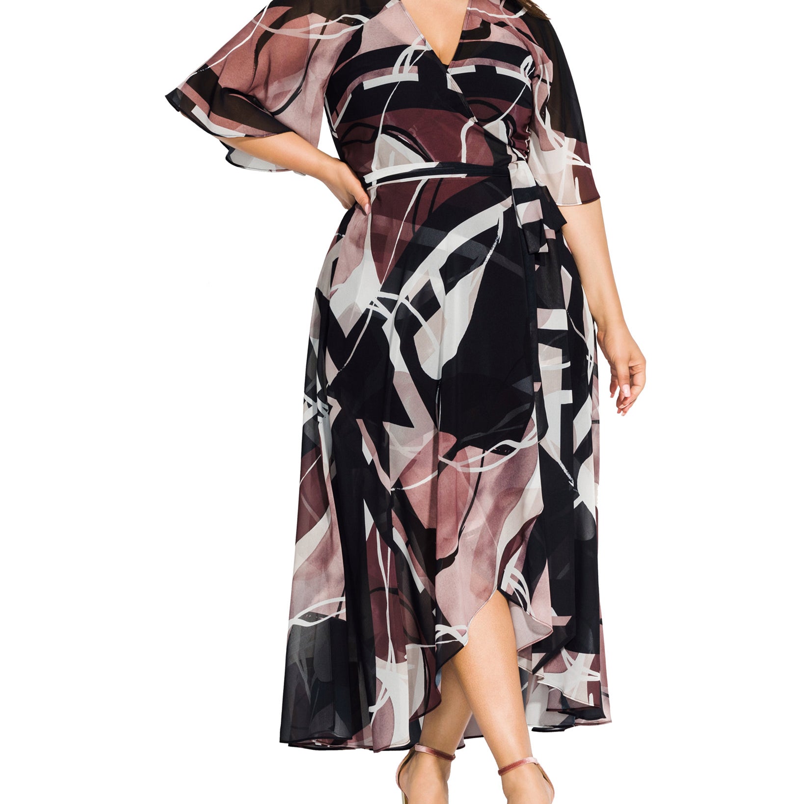 City Chic Women Plus Trendy Sahara Printed Wrap Maxi Dress Sahara