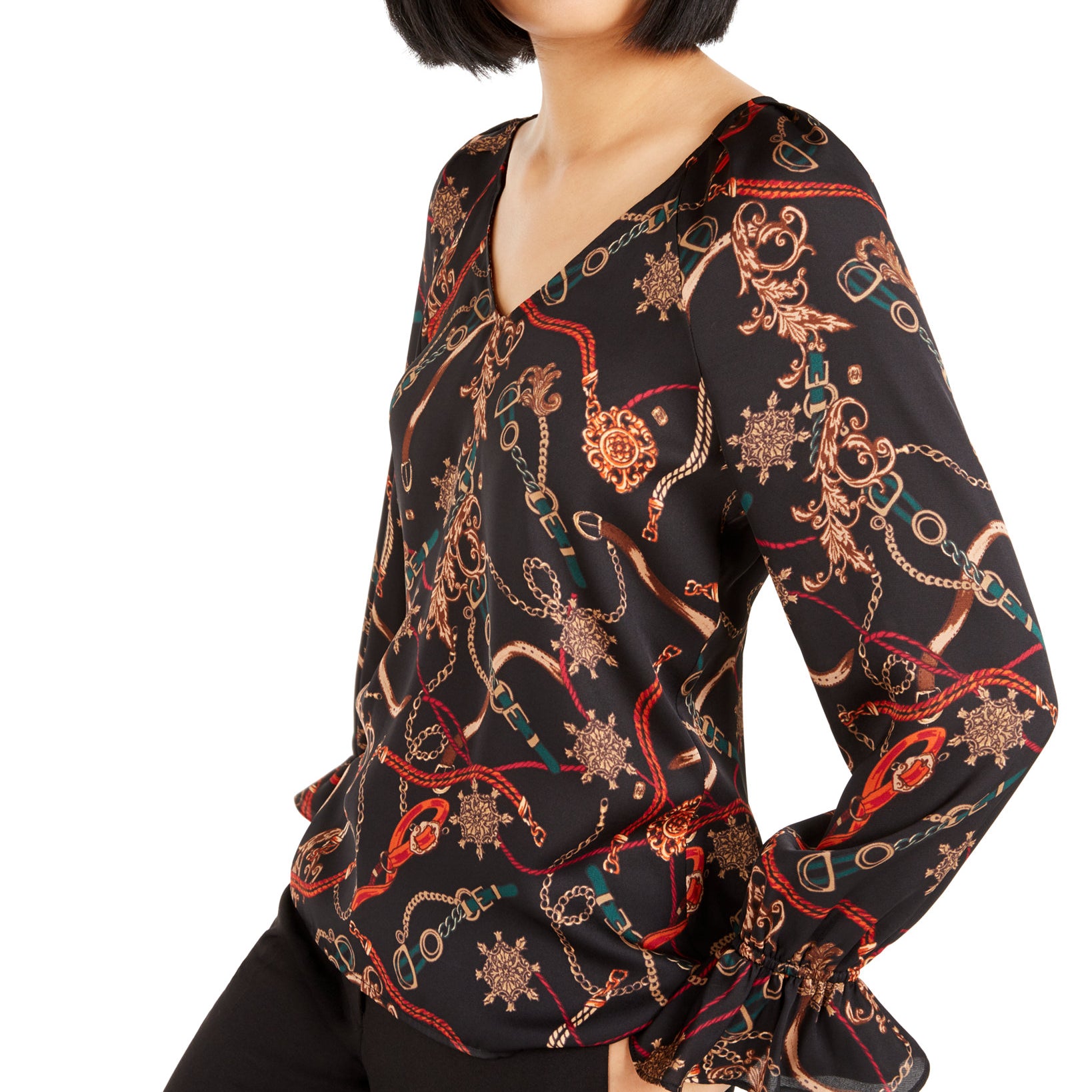 Bar III Women Printed V Neck Top