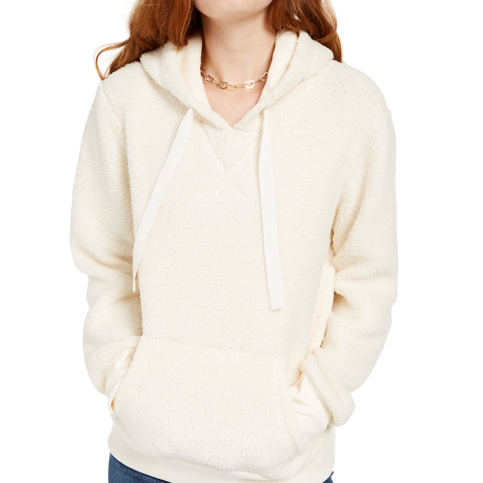 Hippie Rose Juniors Sherpa Hoodie Gardenia