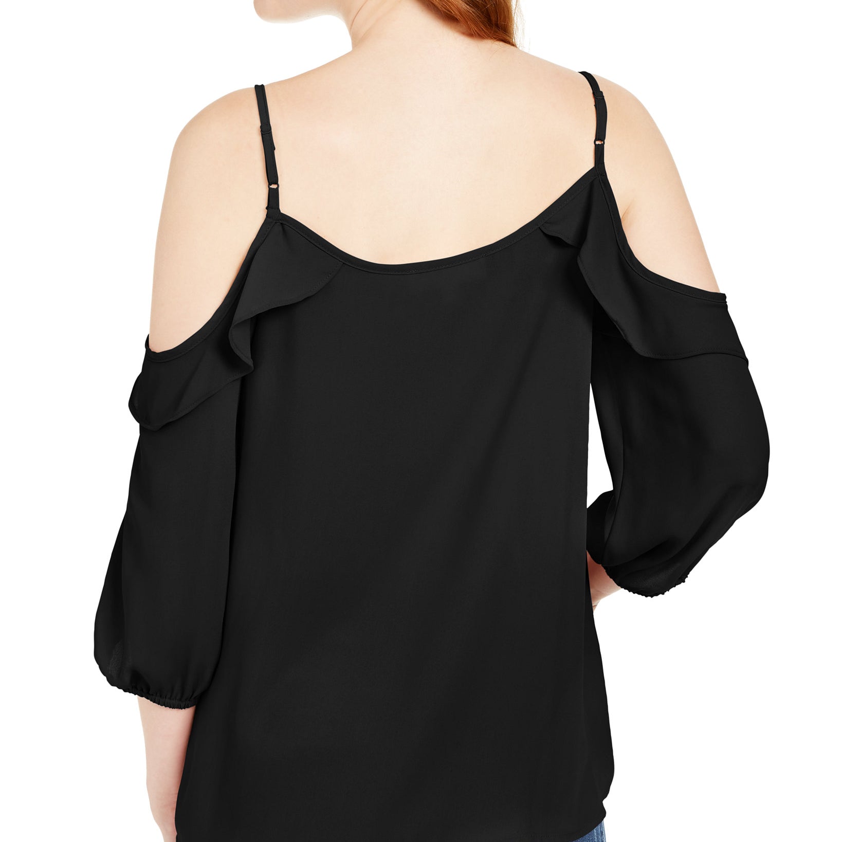 Hippie Rose Juniors Ruffle Trimmed Cold Shoulder Top
