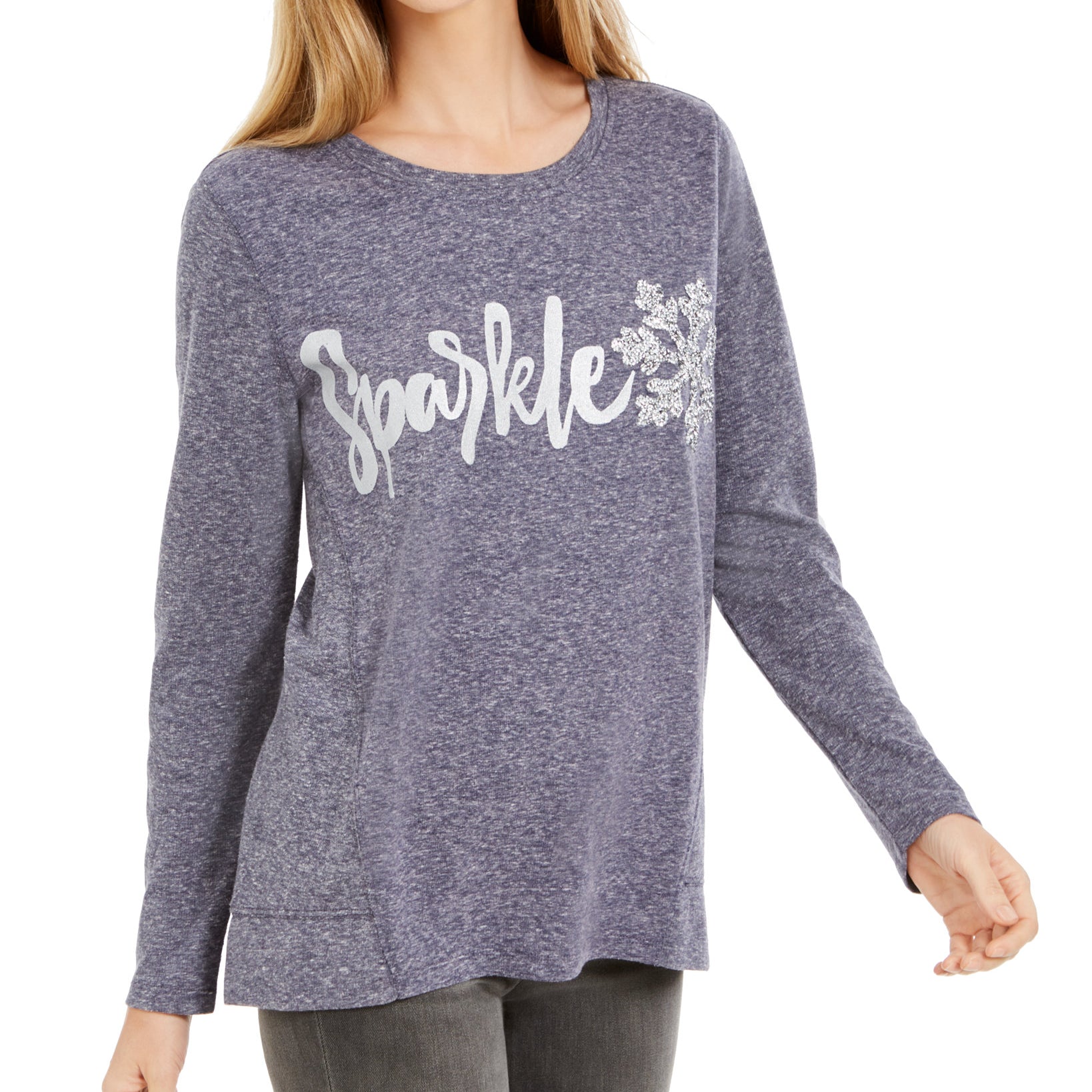Style & Co Women Sparkle Graphic Sweatshirt Sparkle Snowflake
