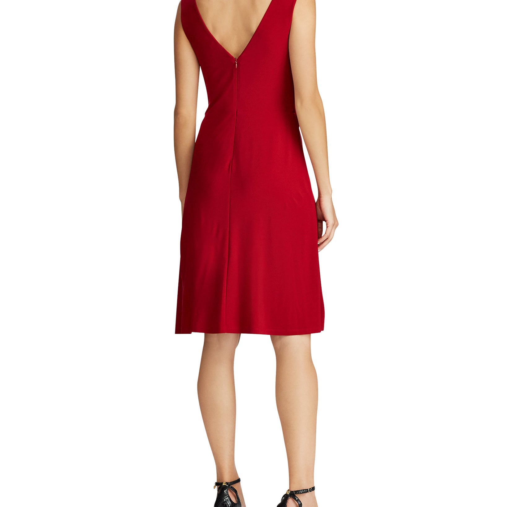 Lauren Ralph Lauren Women Petite Crystal Brooch Gathered Dress