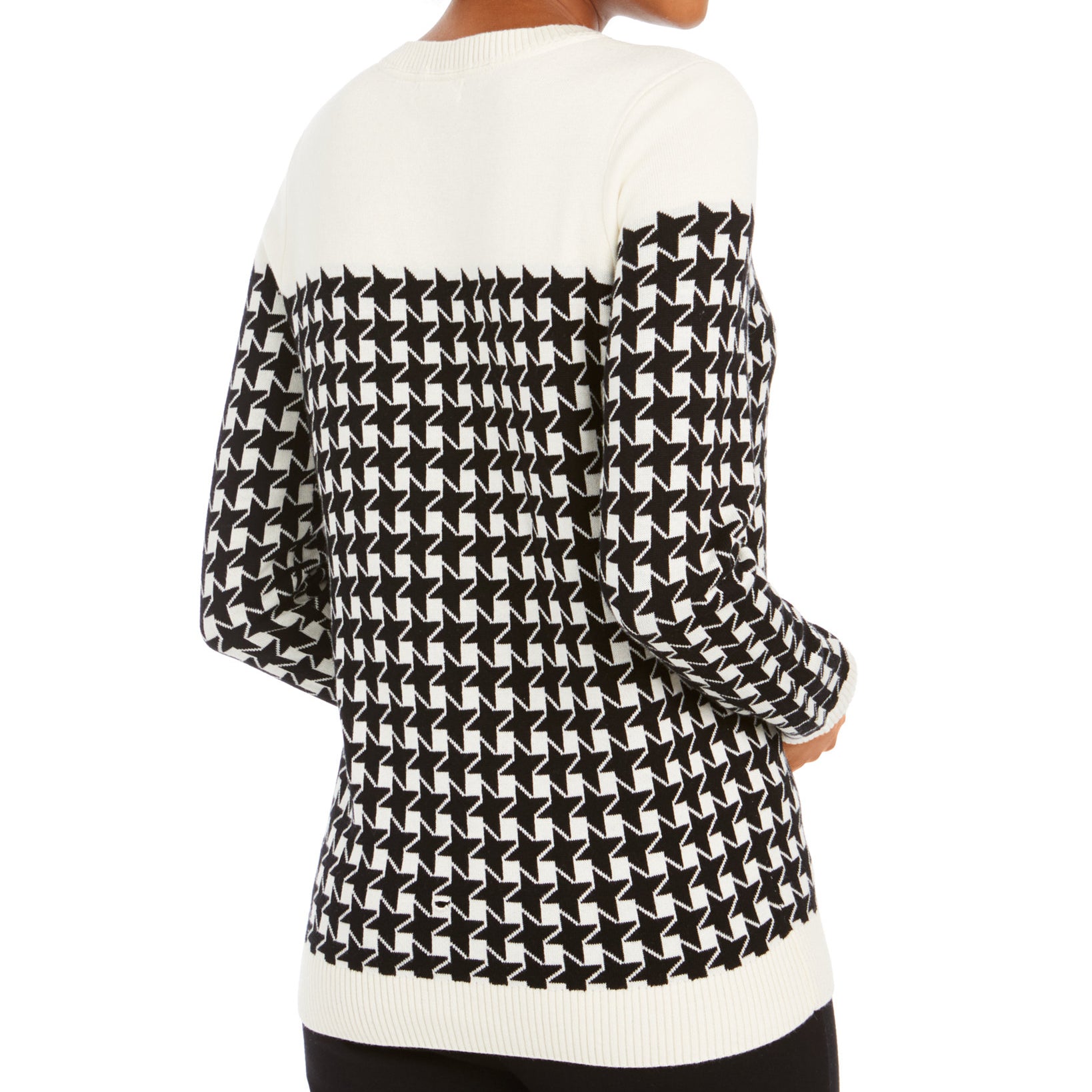 Charter Club Women Petite Houndstooth Button Shoulder Sweater