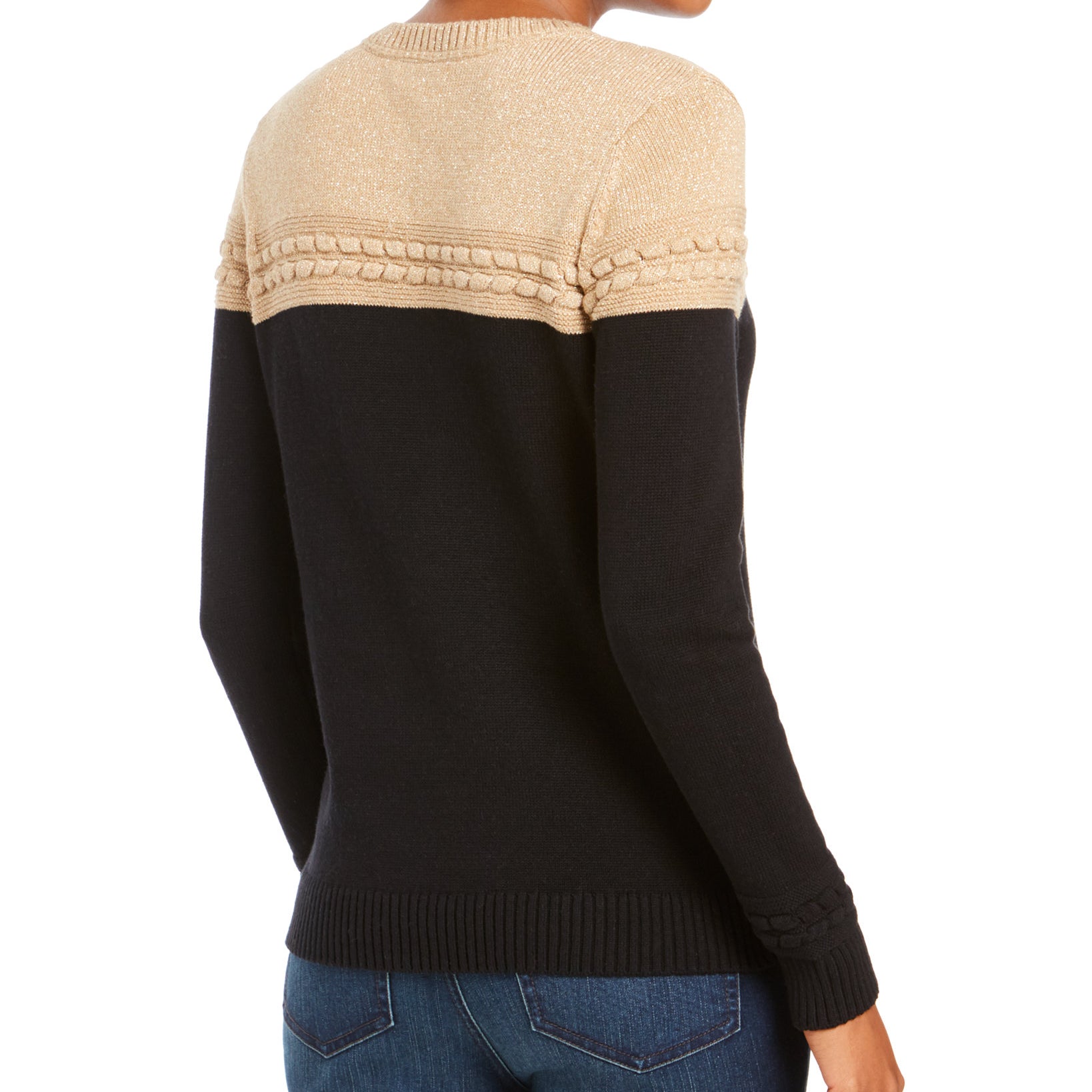Charter Club Women Metallic Colorblocked Crewneck Sweater