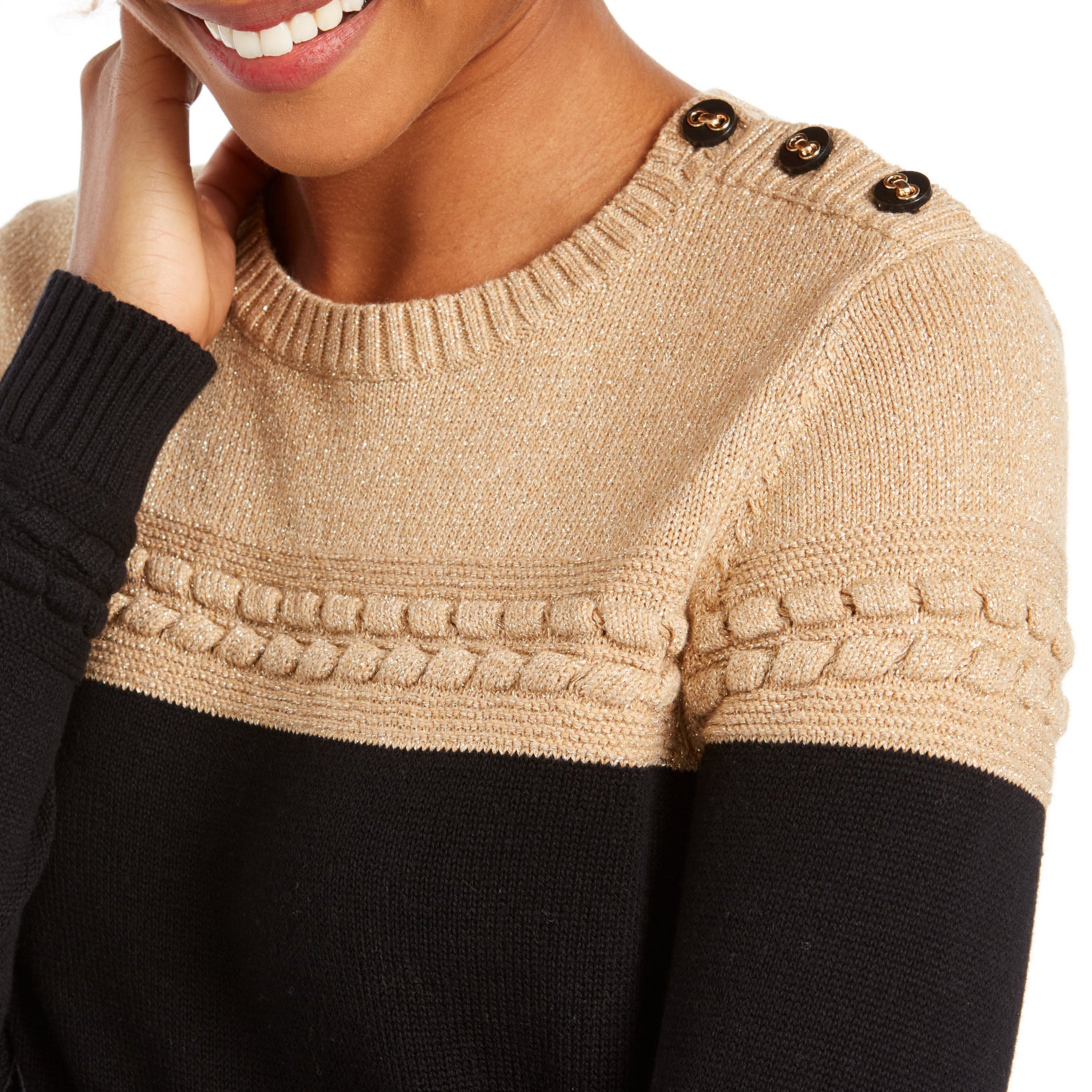 Charter Club Women Metallic Colorblocked Crewneck Sweater