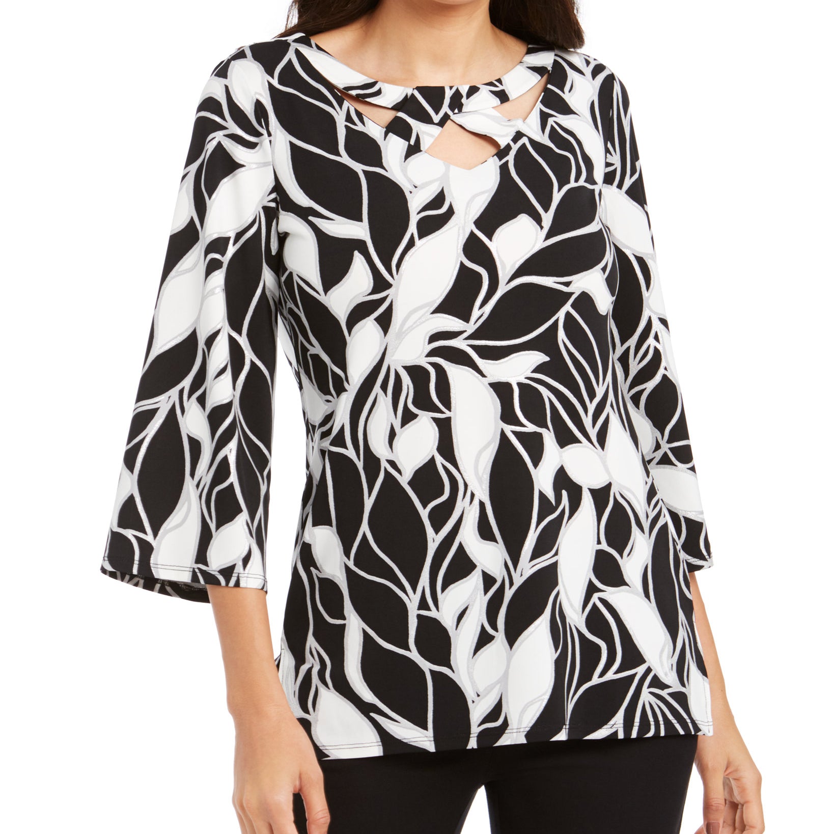 JM Collection Women Twist Neck Tunic Stained Glass