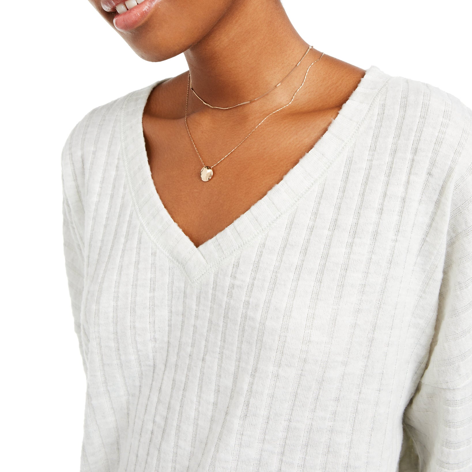 Hippie Rose Women Cozy V Neck Ribbed Top