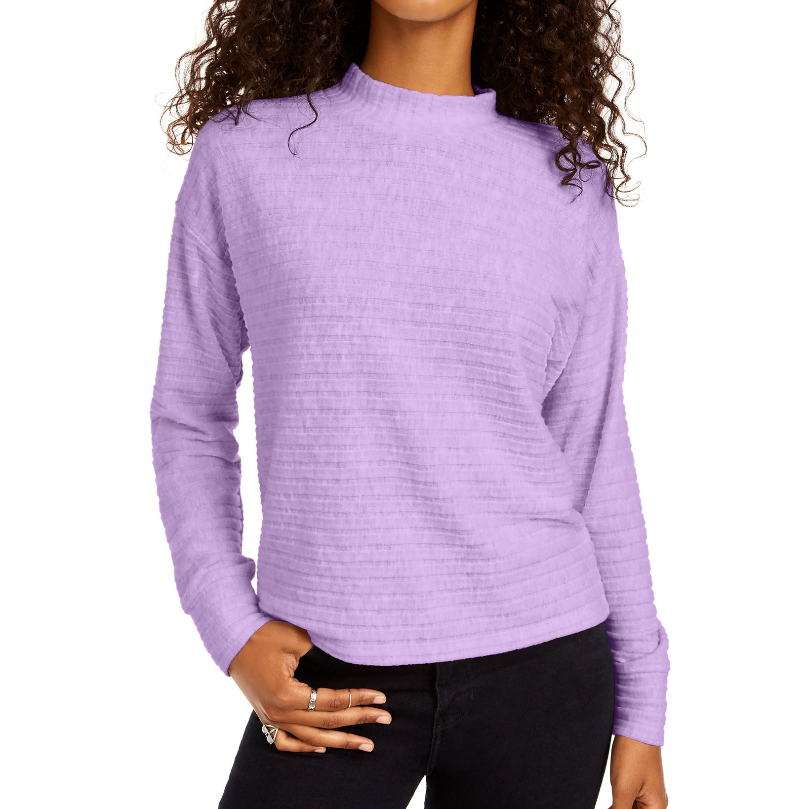 Hippie Rose Women Cozy Mock Neck Ribbed Top Lilac