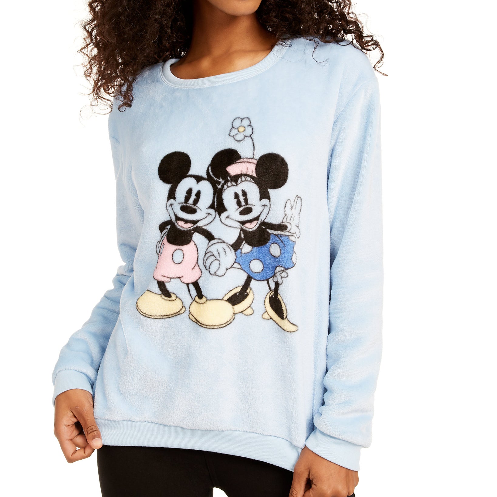Disney Women Mickey & Minnie Plush Sweatshirt Cerulean Blue