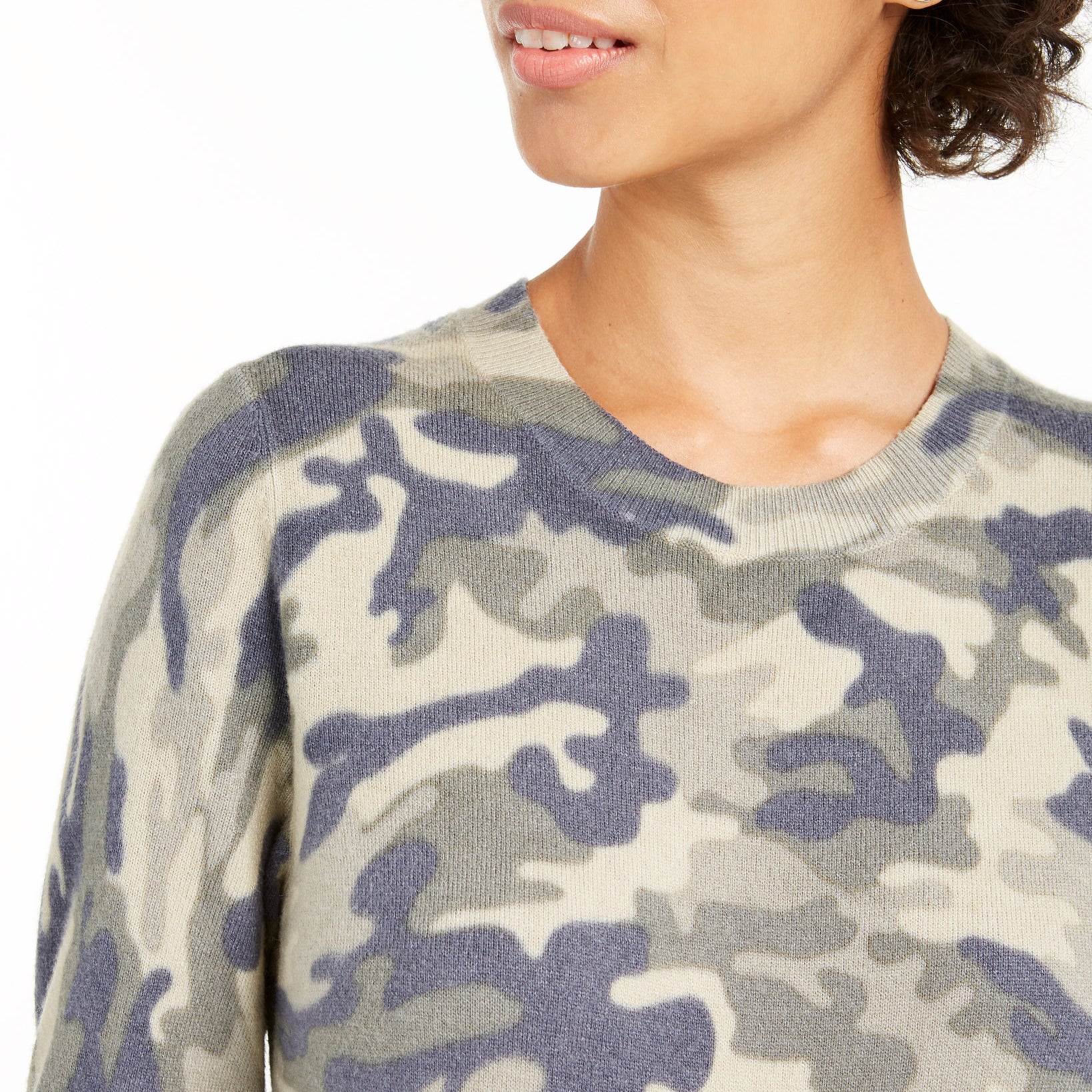 Planet Gold Women Camo Crew Neck Sweater