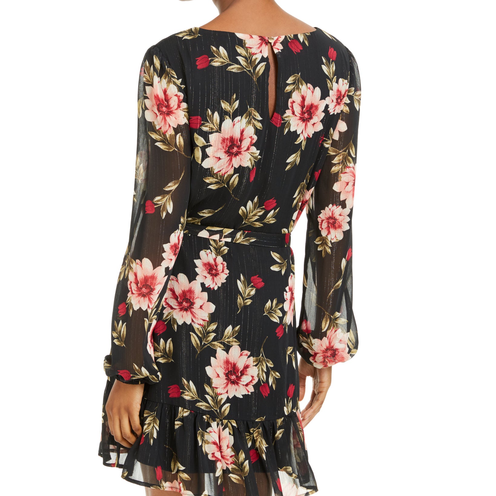 City Studios Women Metallic Floral Print Chiffon Dress