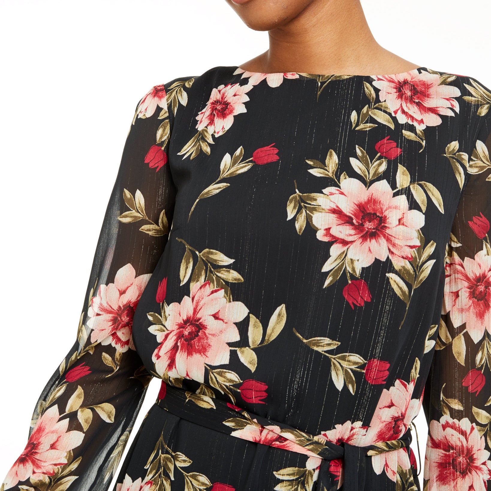 City Studios Women Metallic Floral Print Chiffon Dress