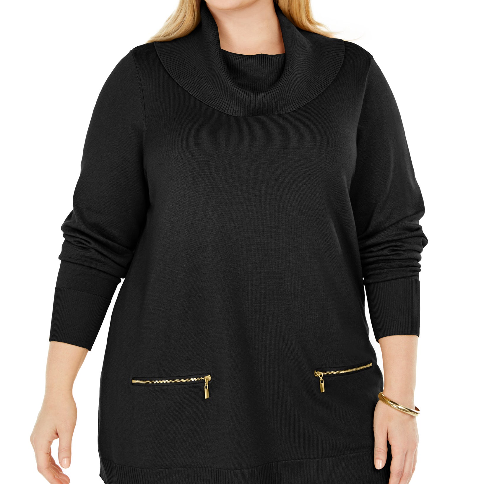 JM Collection Women Plus Cowlneck Sweater Deep Black