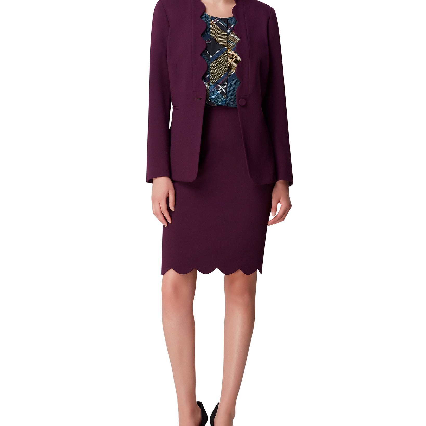 Tahari ASL Women Petite Scalloped Edge Blazer