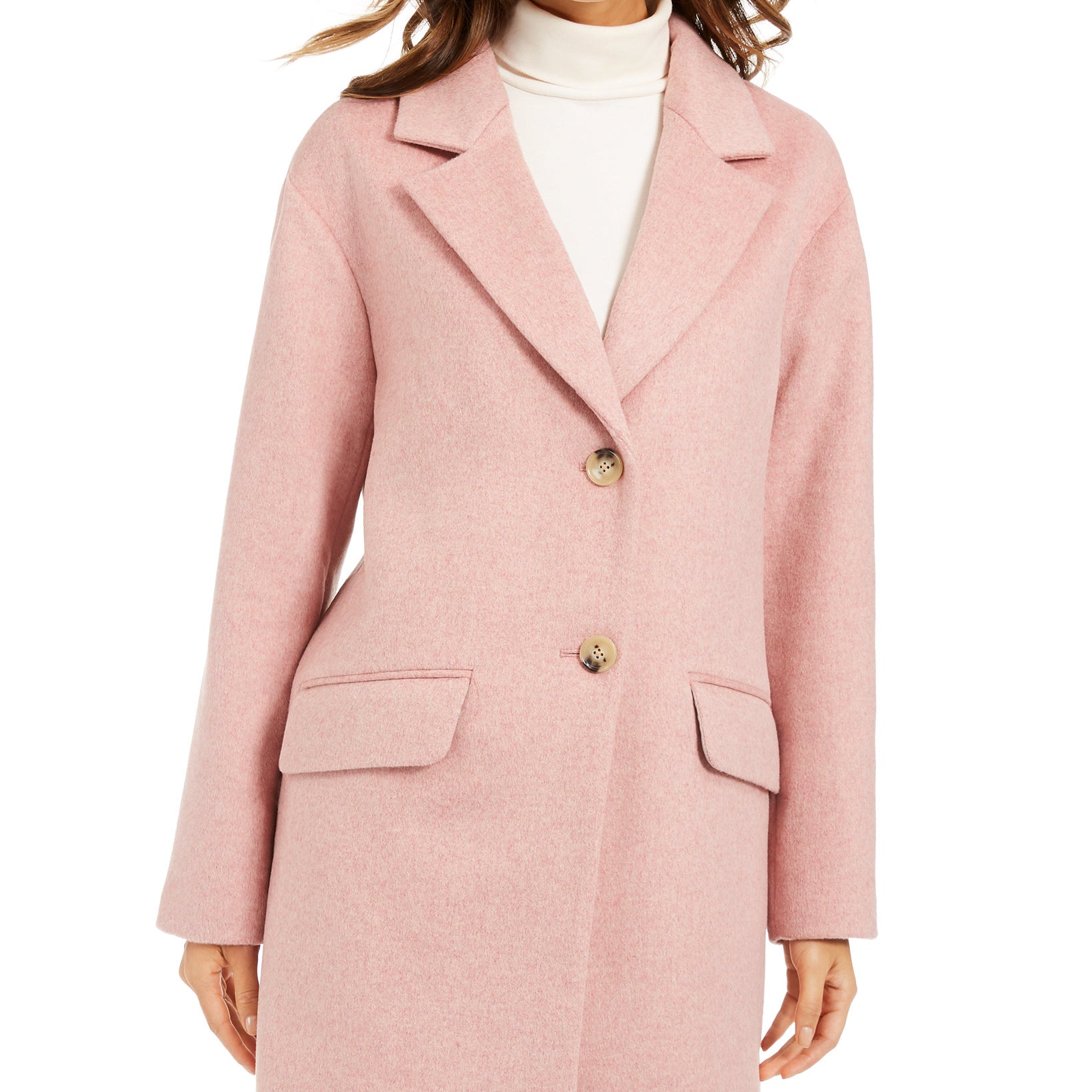 Charter Club Women Notched Collar Coat Pink Heather
