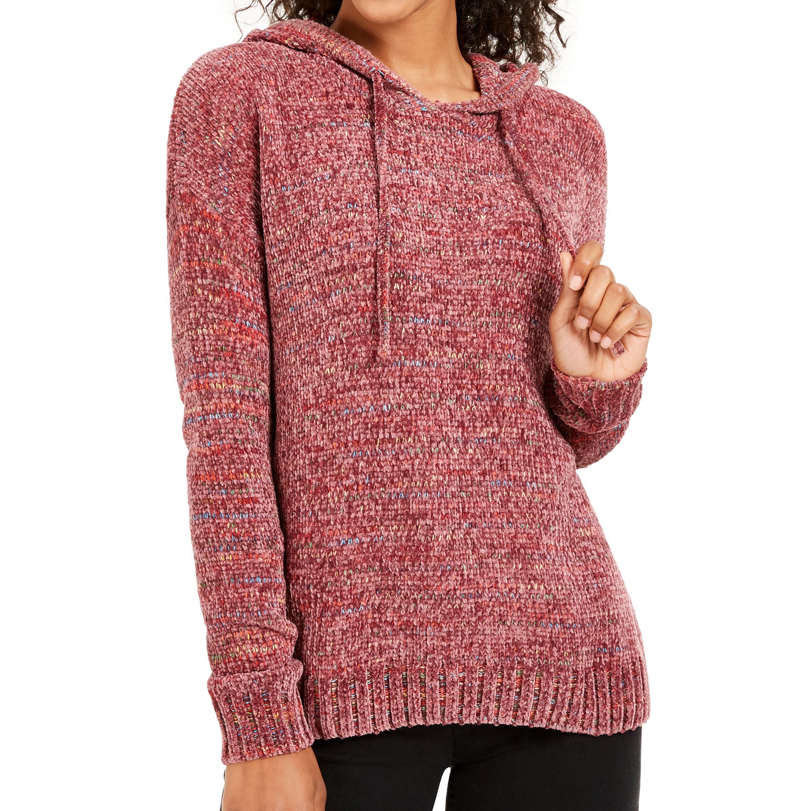 Hippie Rose Women Chenille Hoodie Purple Rainbow