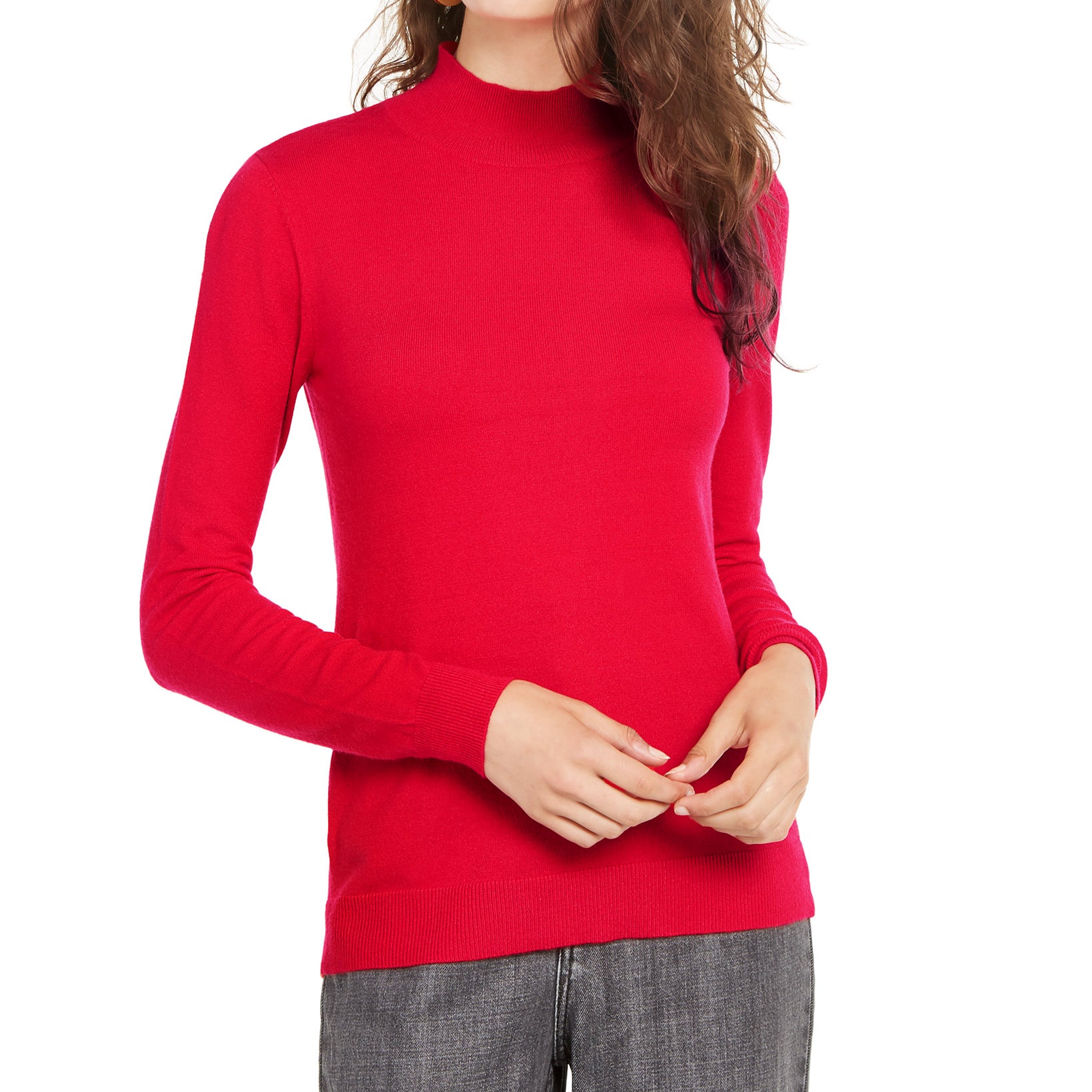 Planet Gold Women Mock Neck Sweater True Red