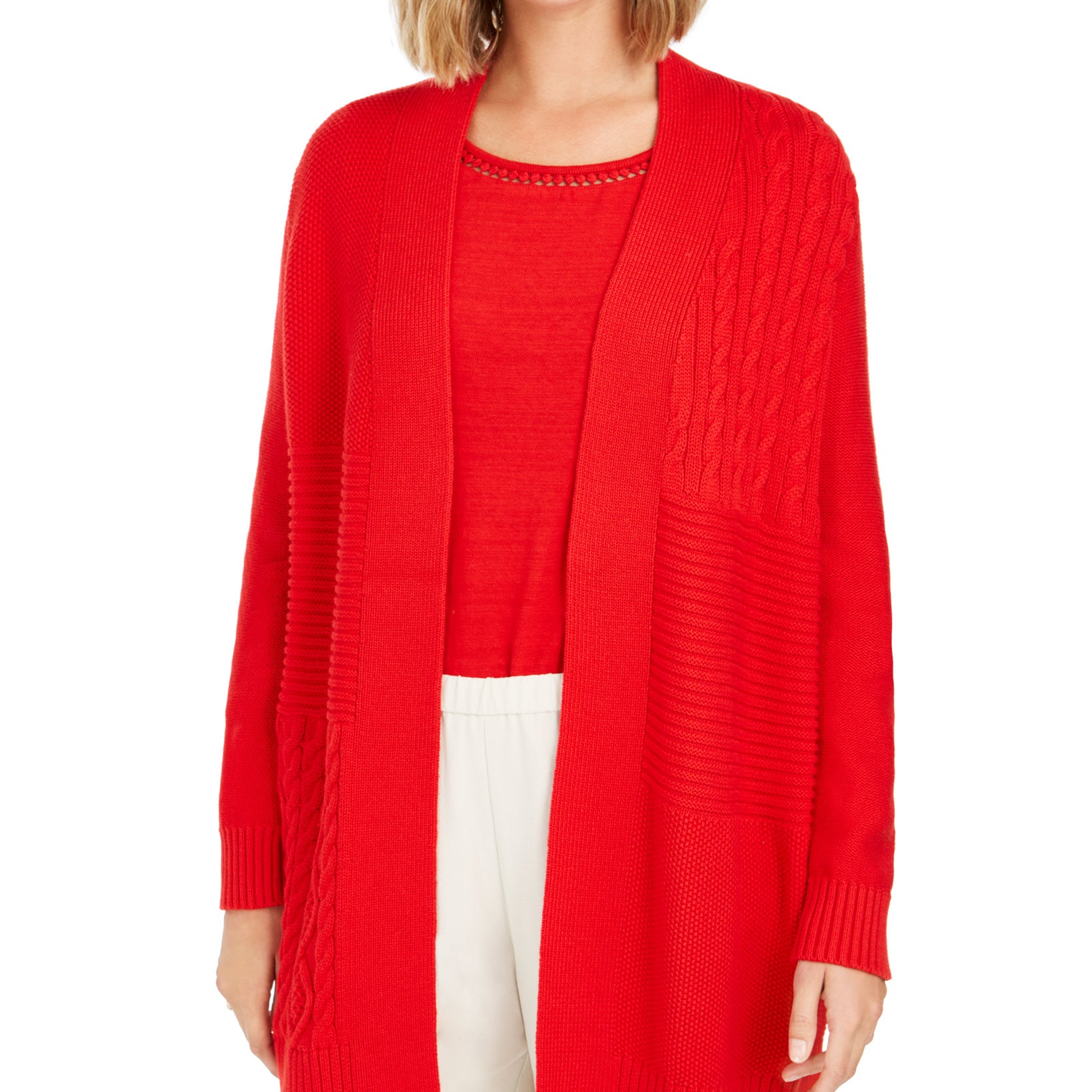 Charter Club Women Patchwork Cardigan Ravishing Red