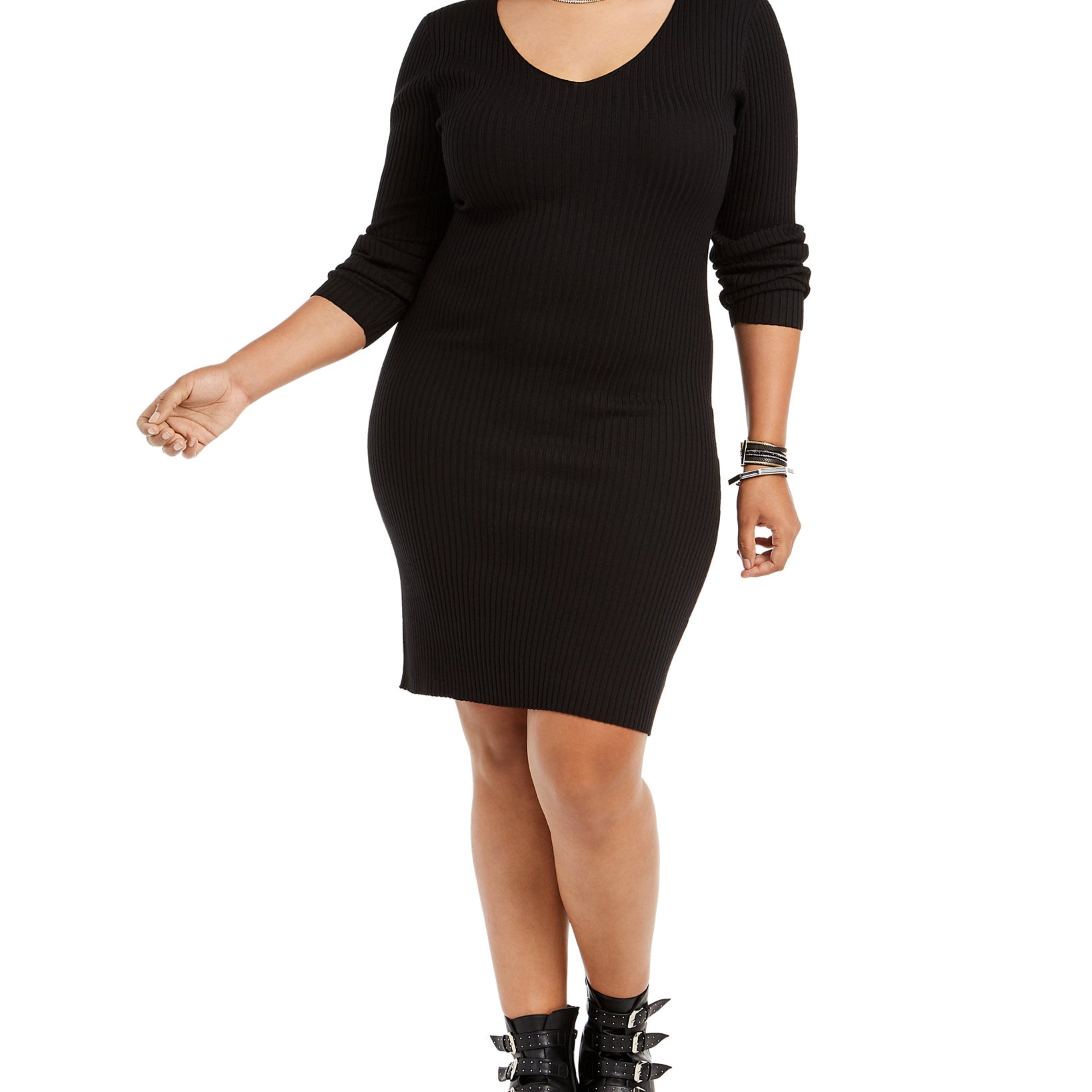 Planet Gold Women Plus Trendy Lace Up Back Bodycon Dress Black