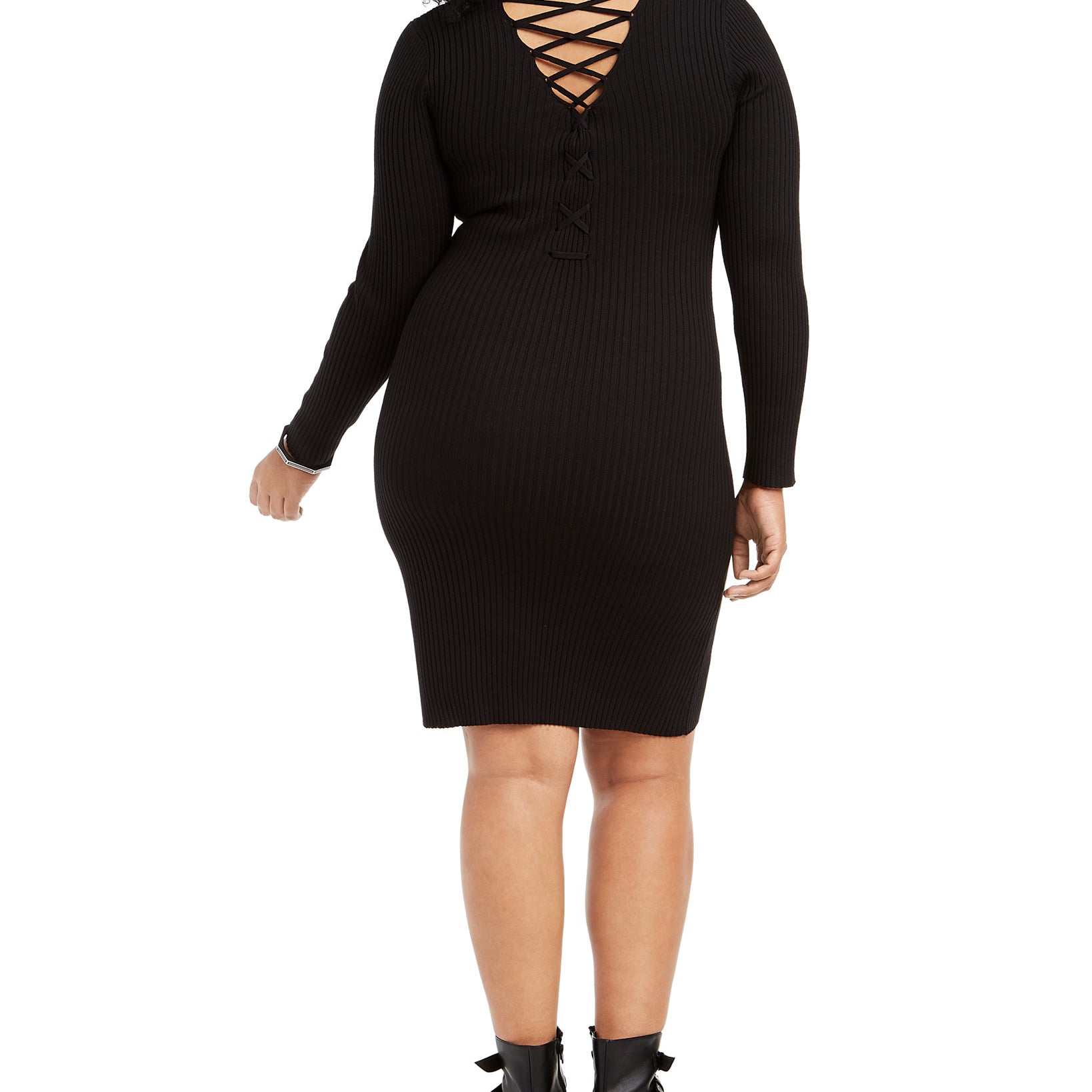 Planet Gold Women Plus Trendy Lace Up Back Bodycon Dress