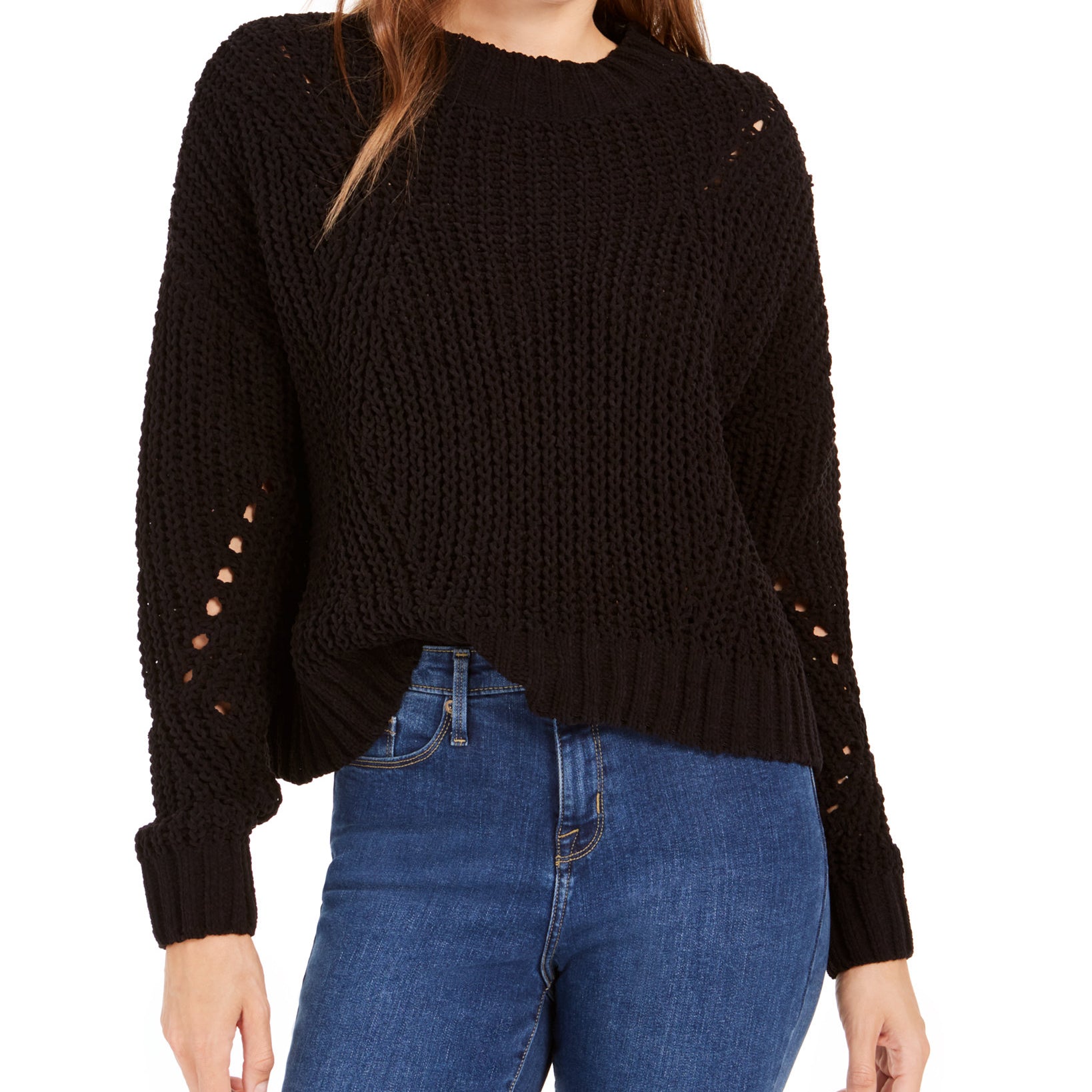 WYNTER Women Pointelle Chenille Sweater Black