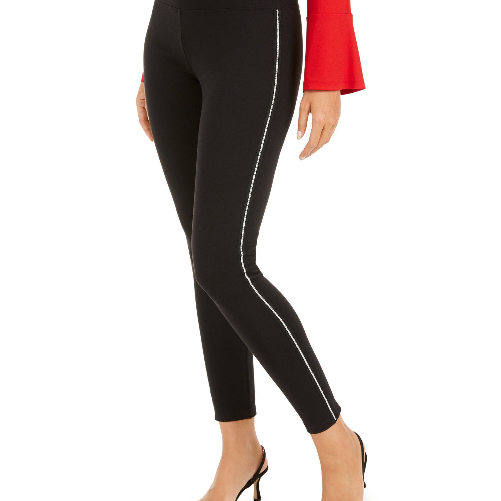 INC International Concepts Women Shine Embellished Tuxedo Leggings Black
