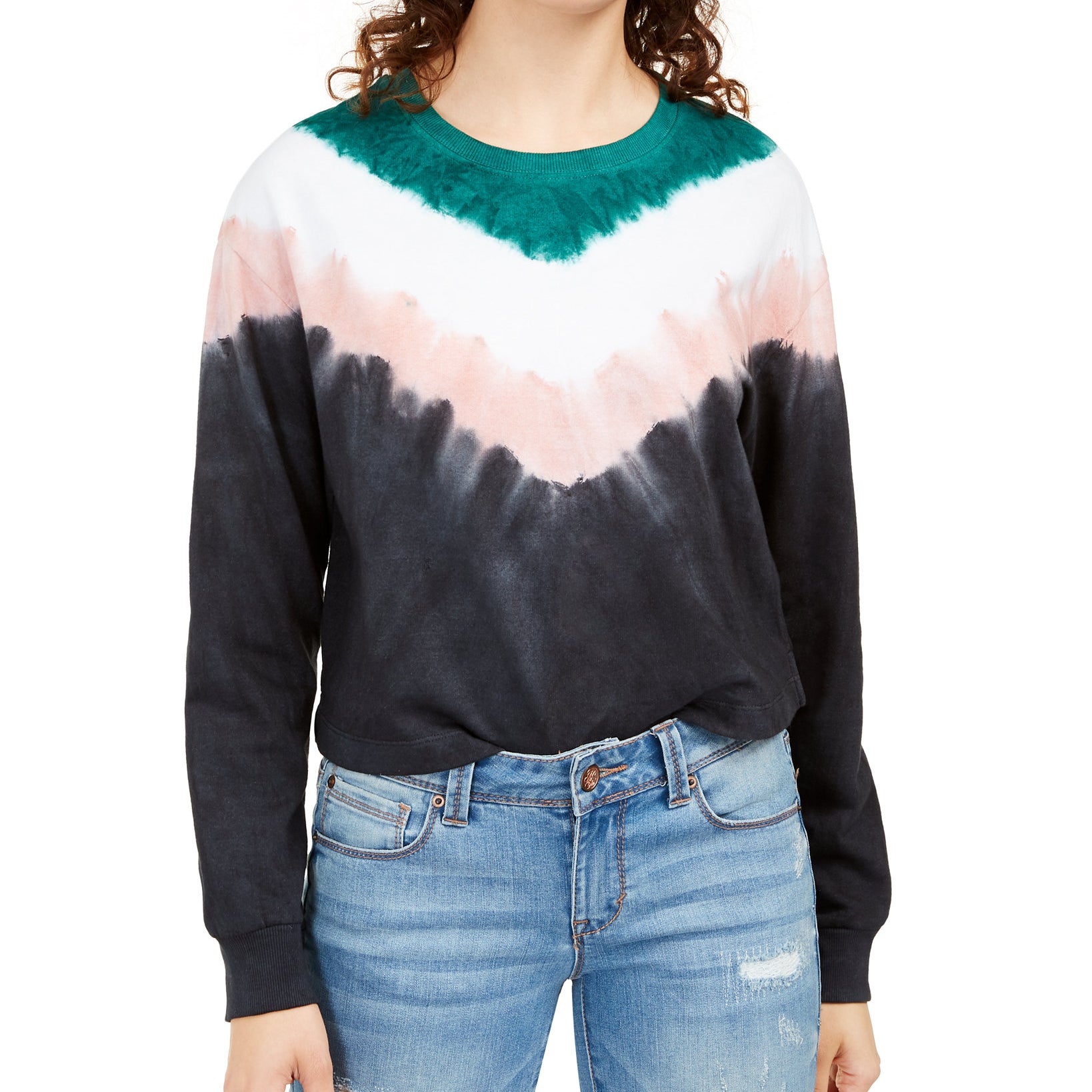 Rebellious One Women Tie Dyed Sweatshirt Green Ivory