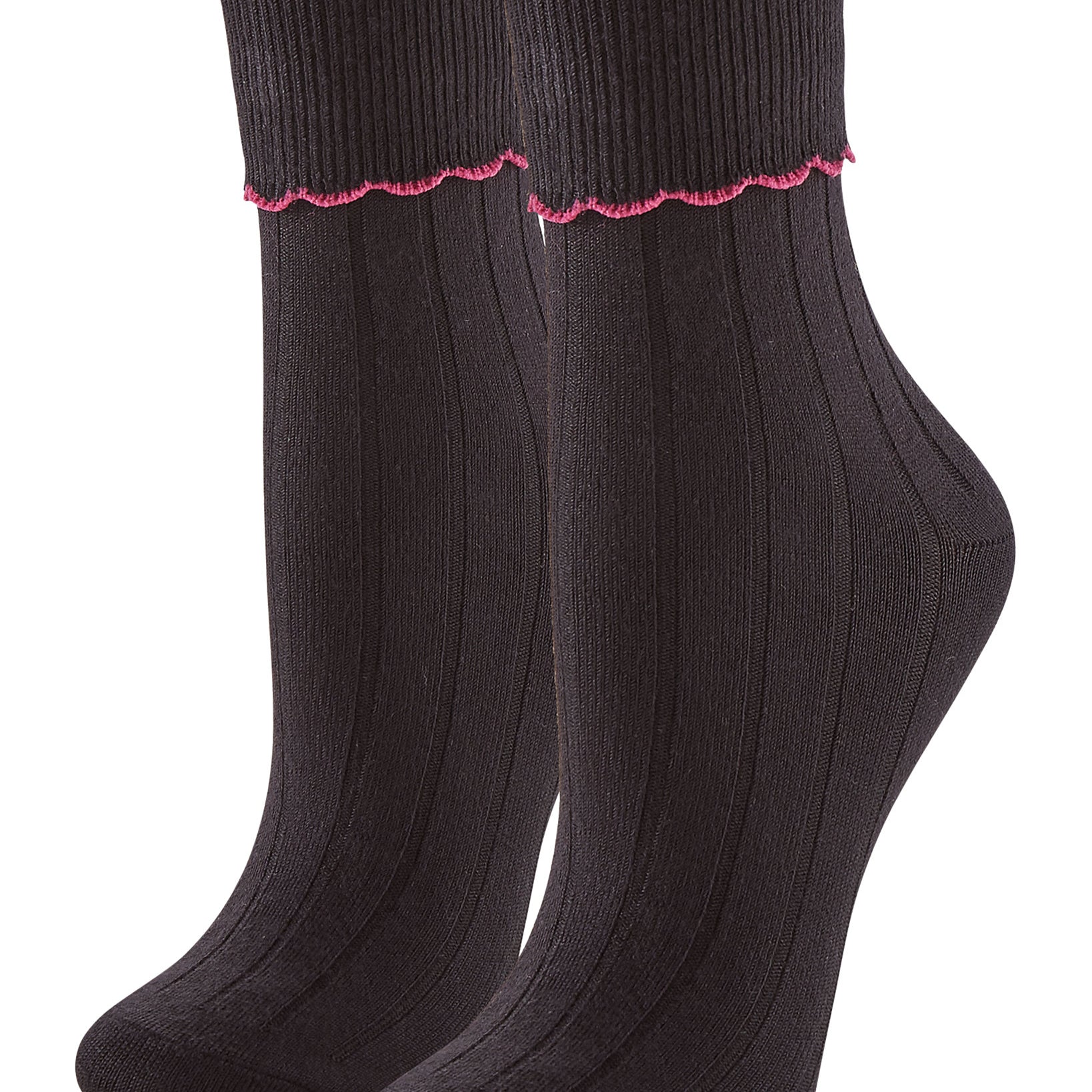 Hue Women 3 Pack Scalloped Turncuff Crew Socks Black Multi Pack