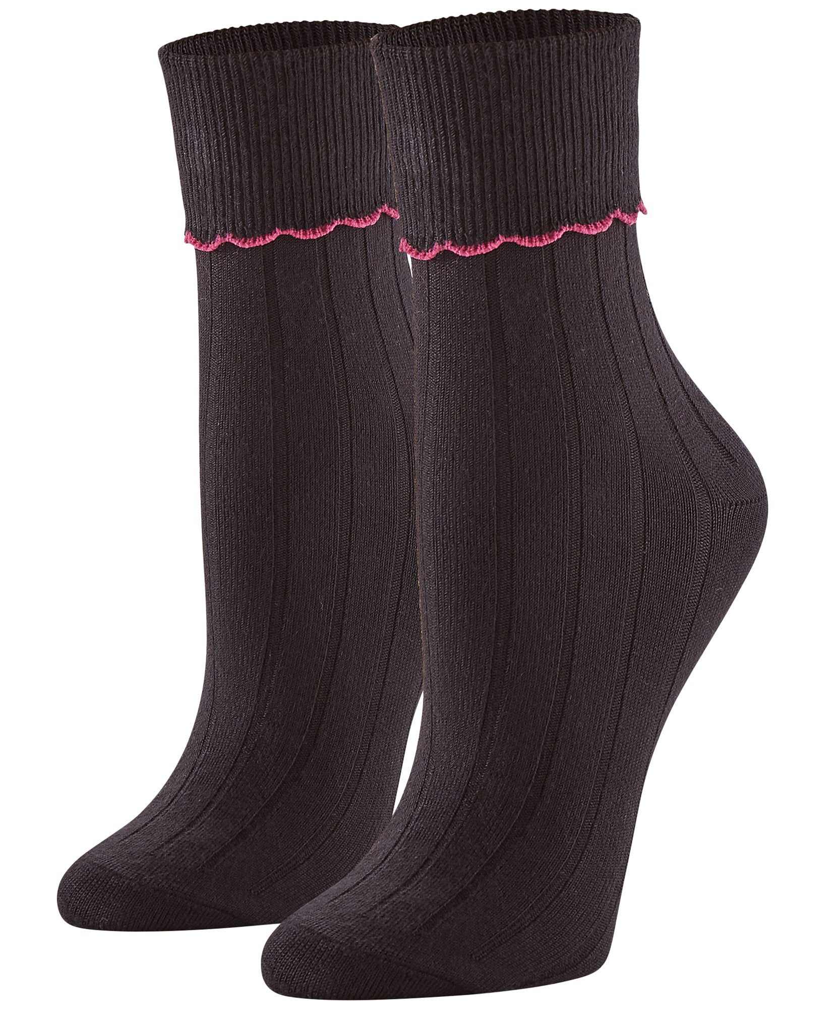 Hue Women 3 Pack Scalloped Turncuff Crew Socks Black Multi Pack
