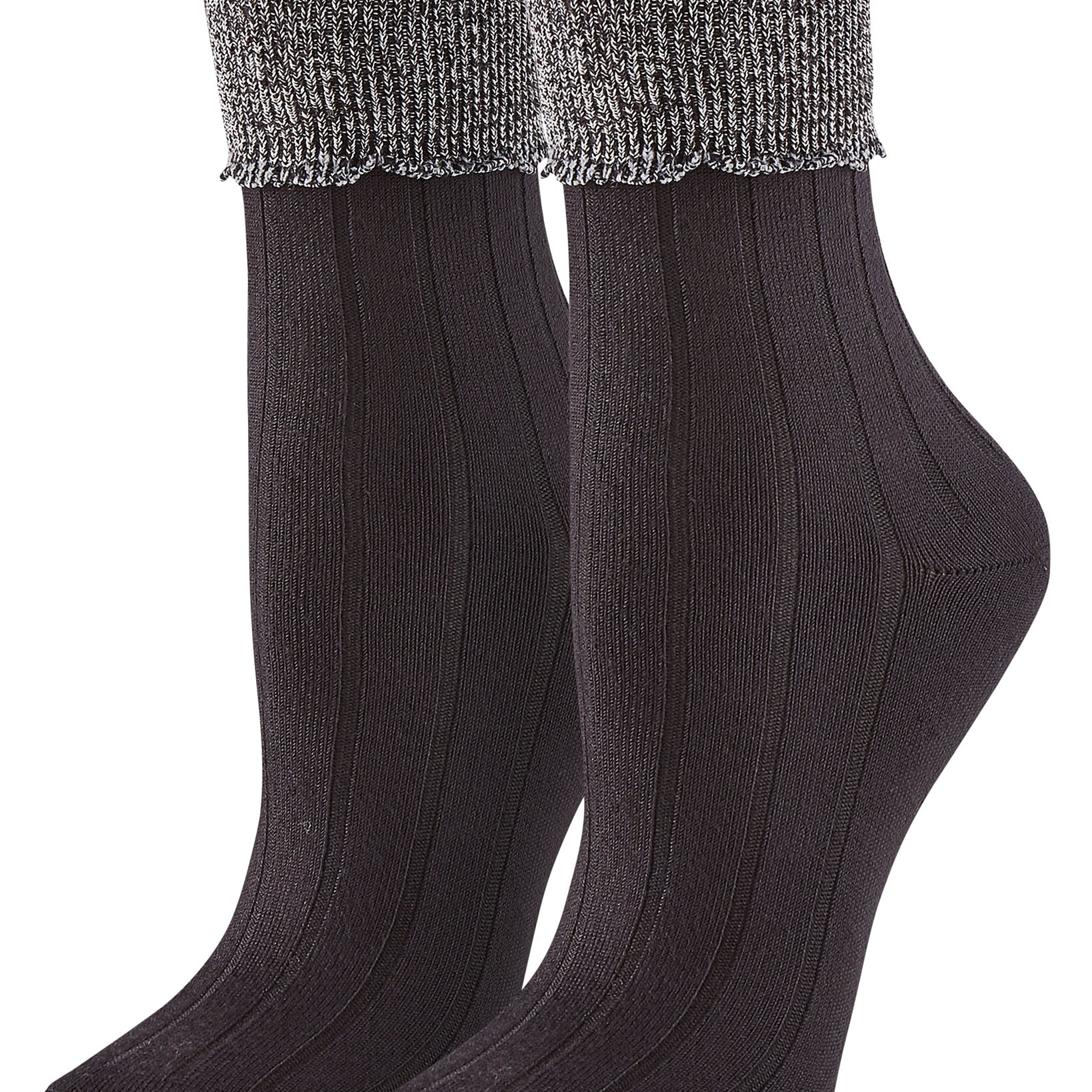 Hue Women 3 Pack Scalloped Turncuff Crew Socks Black white Pack