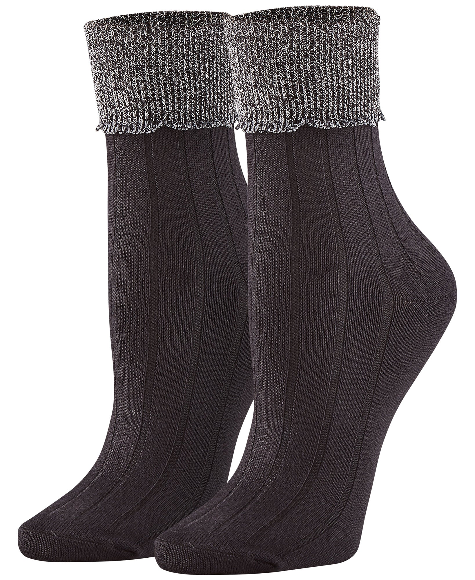Hue Women 3 Pack Scalloped Turncuff Crew Socks Black white Pack