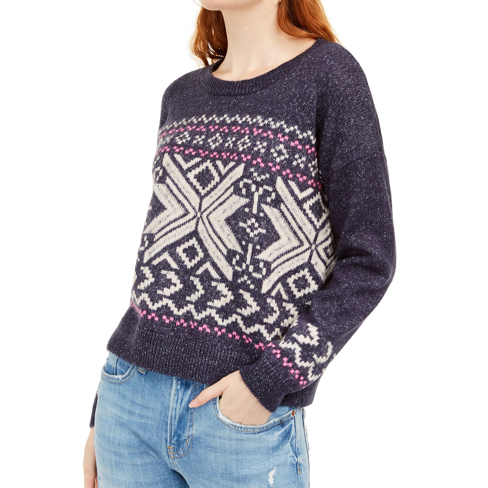 Hippie Rose Women Fair Isle Sweater Navy Combo