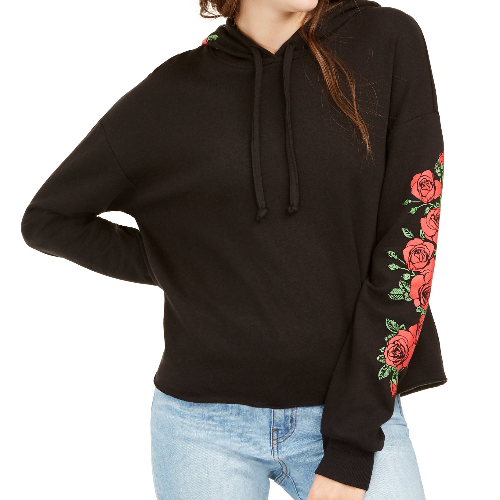Rebellious One Women Rose Graphic Hoodie Black