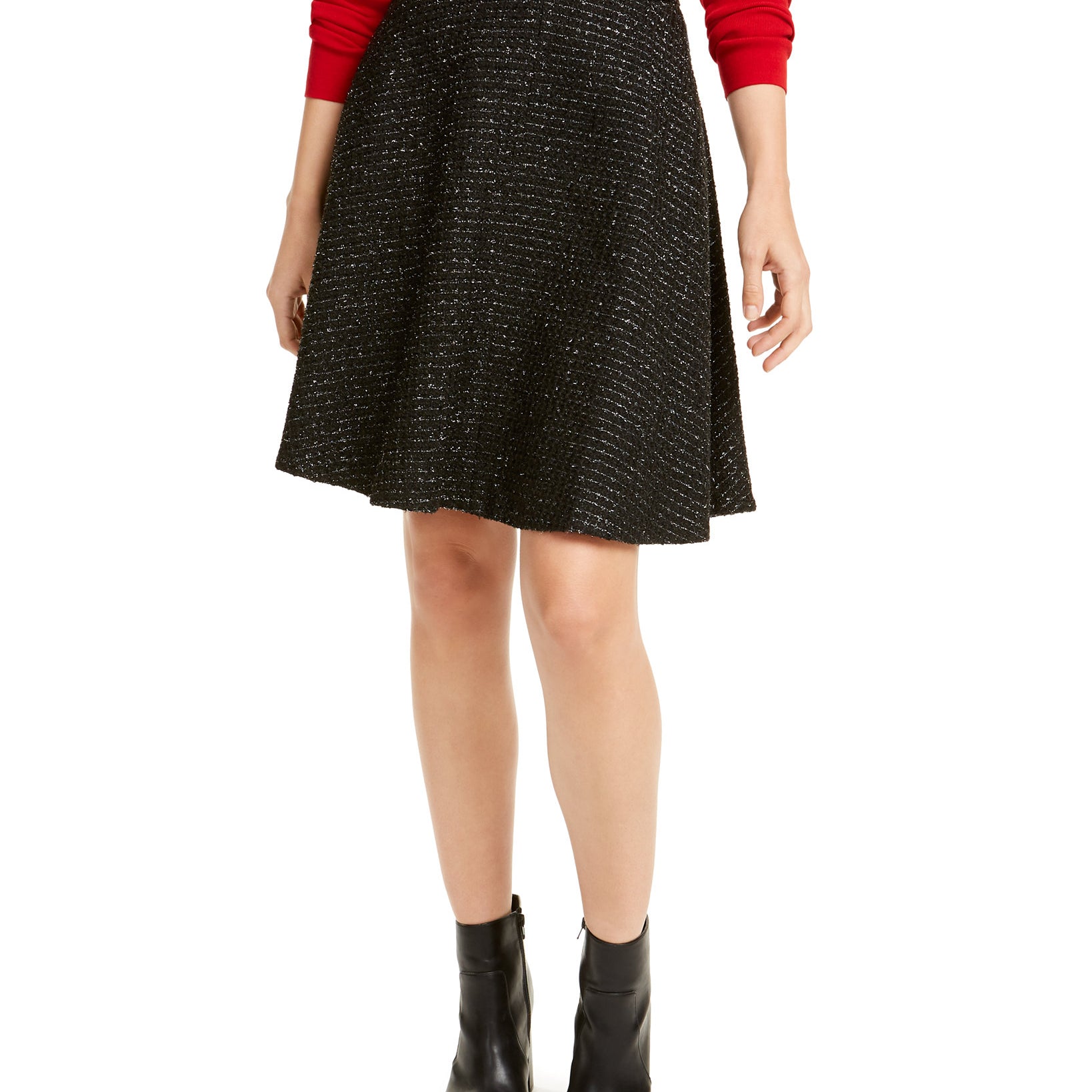 Maison Jules Women Tweed A Line Skirt Black Silver Tweed