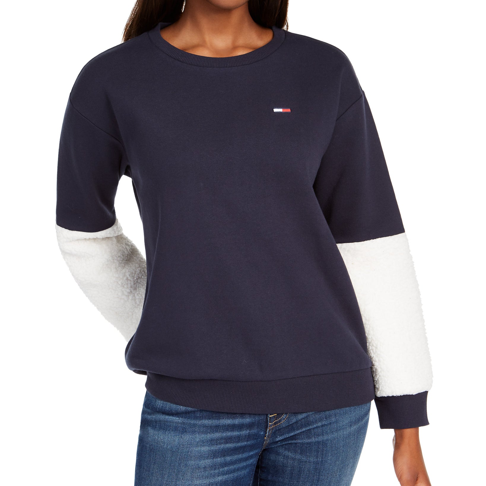 Tommy Hilfiger Women Sherpa Sleeve Sweatshirt Sky Captain