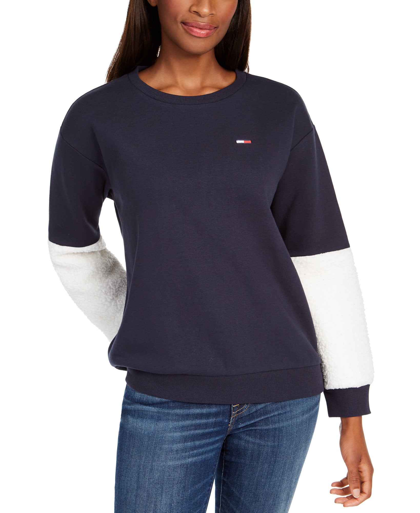 Tommy Hilfiger Women Sherpa Sleeve Sweatshirt Sky Captain