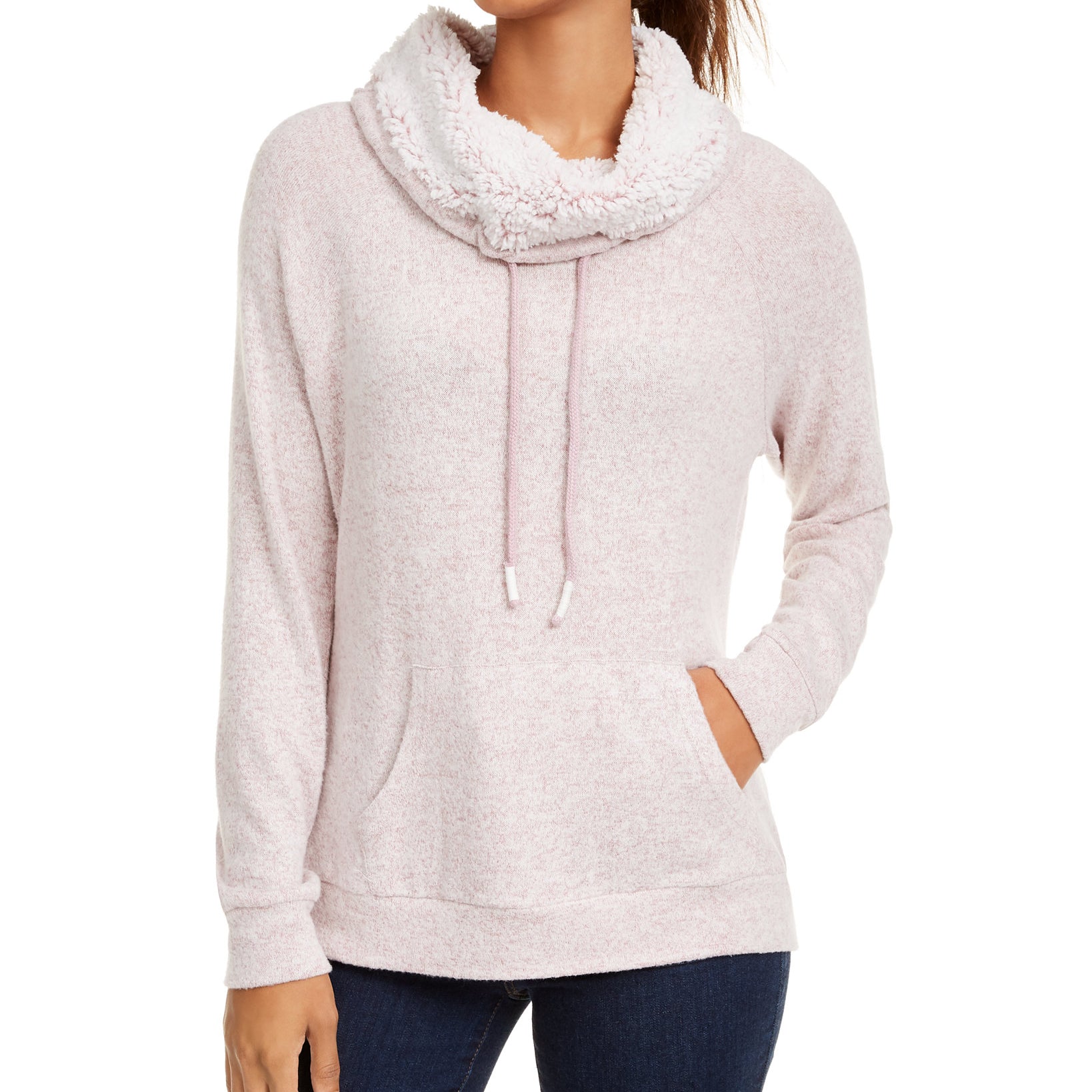 Ultra Flirt Women Sherpa Lined Funnel Neck Sweatshirt Blush