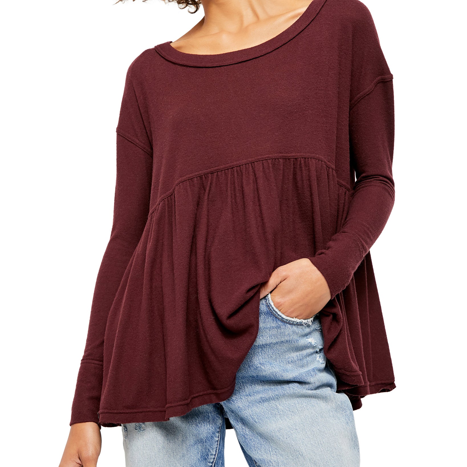 Free People Women Forever Your Girl Drape Tee Garnet Empress