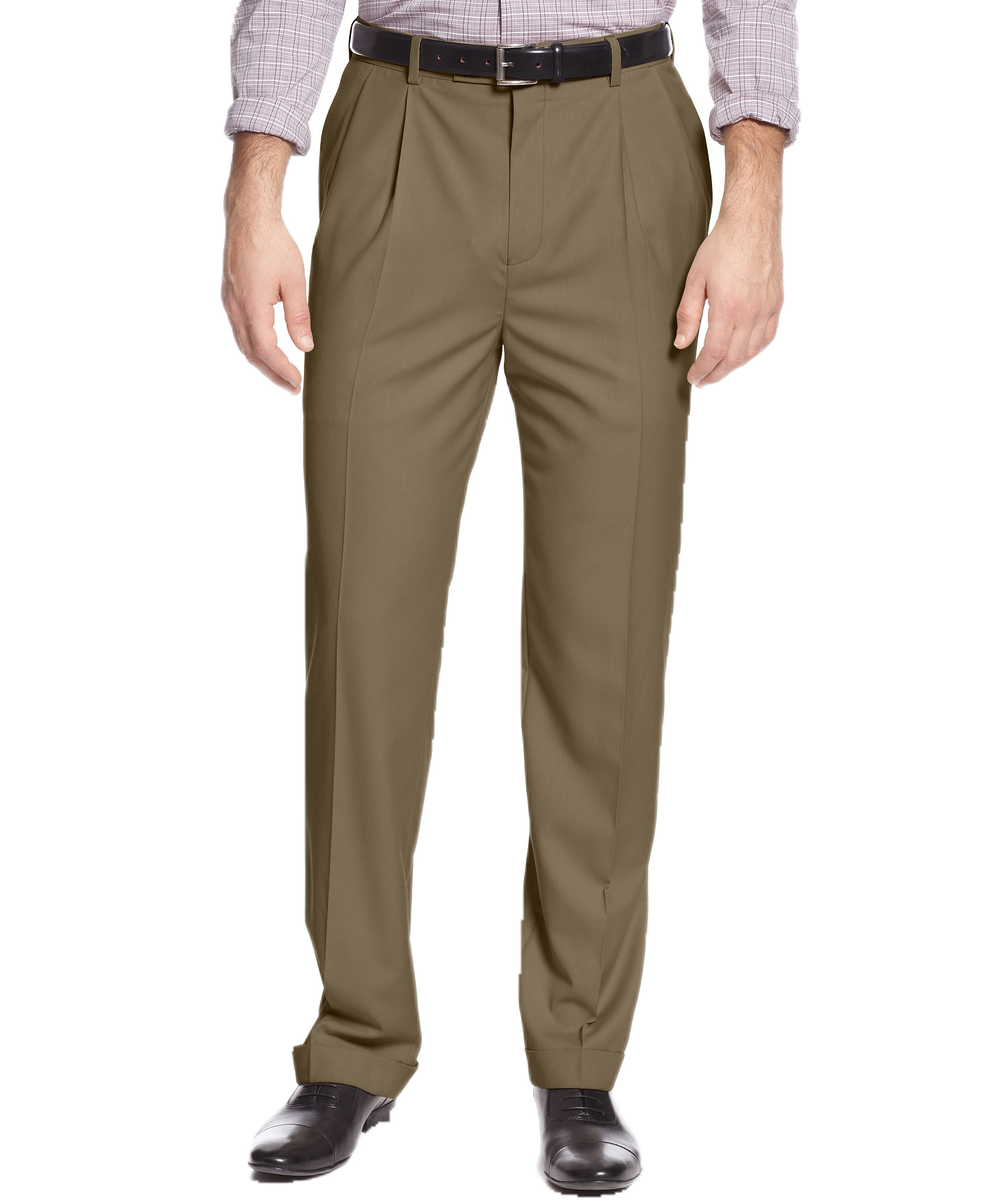 Louis Raphael Men Classic Fit Hidden Extention Pleated Dress Pants Wheat