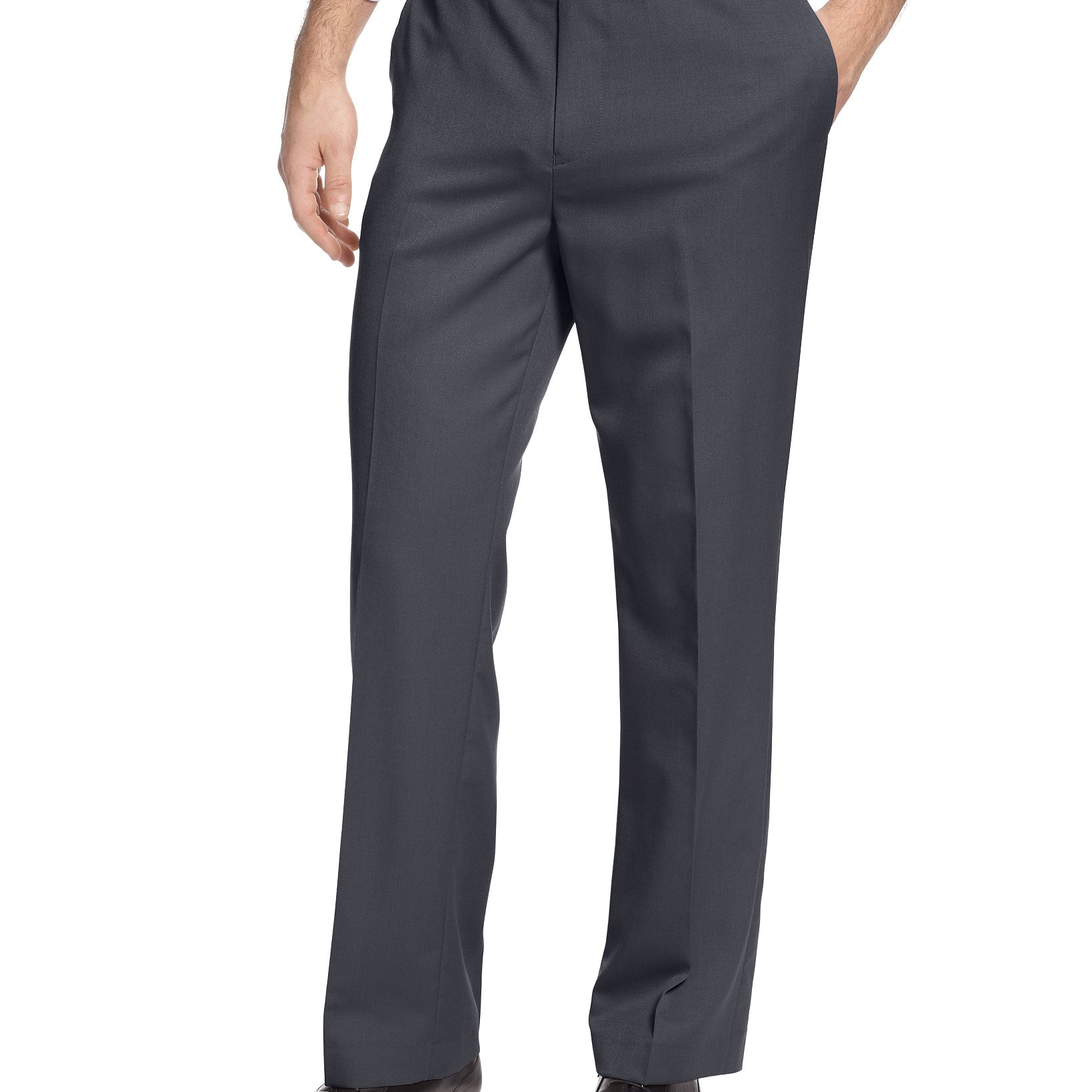 Louis Raphael Men Straight Fit Washable Wool Hidden Extension Dress Pants Charcoal