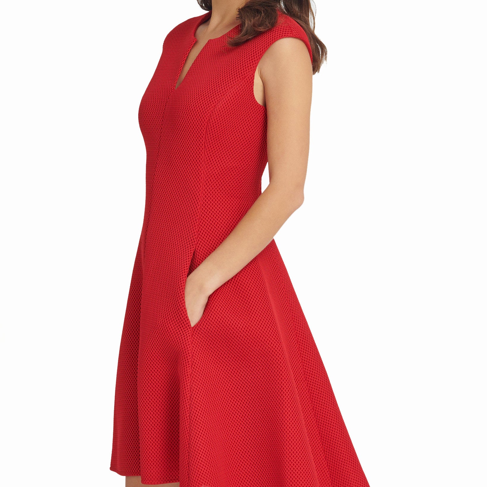 DKNY Women Notch Neck Fit & Flare Mesh Dress